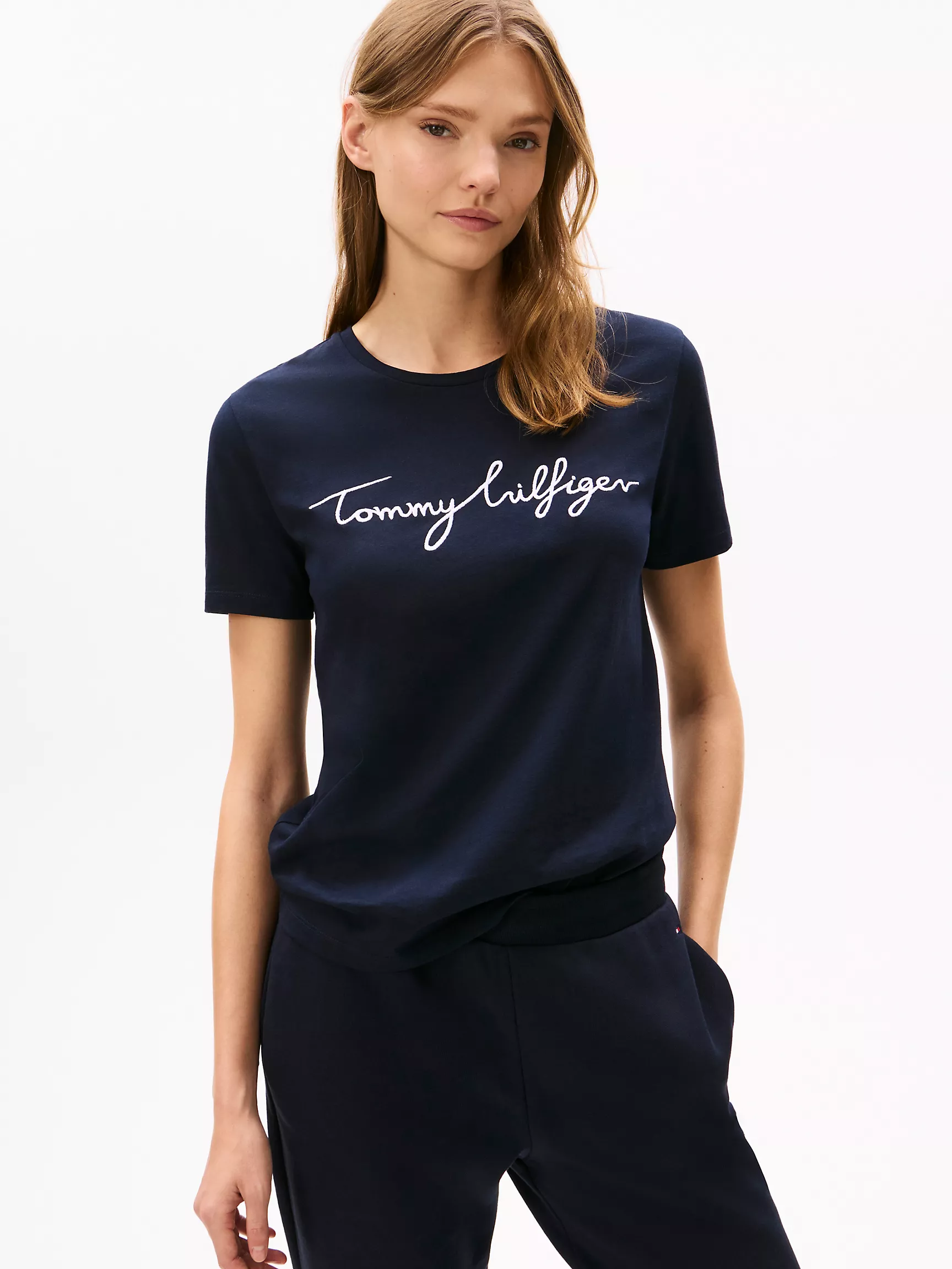 Женская футболка Tommy Hilfiger, Фирменная футболка с круглым вырезом и вышивкой