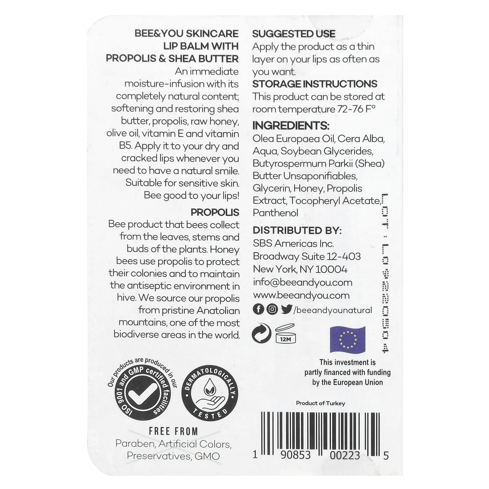 Bee&You, Увлажняющий бальзам для губ, 10 мл (0,34 жидк. Унции)