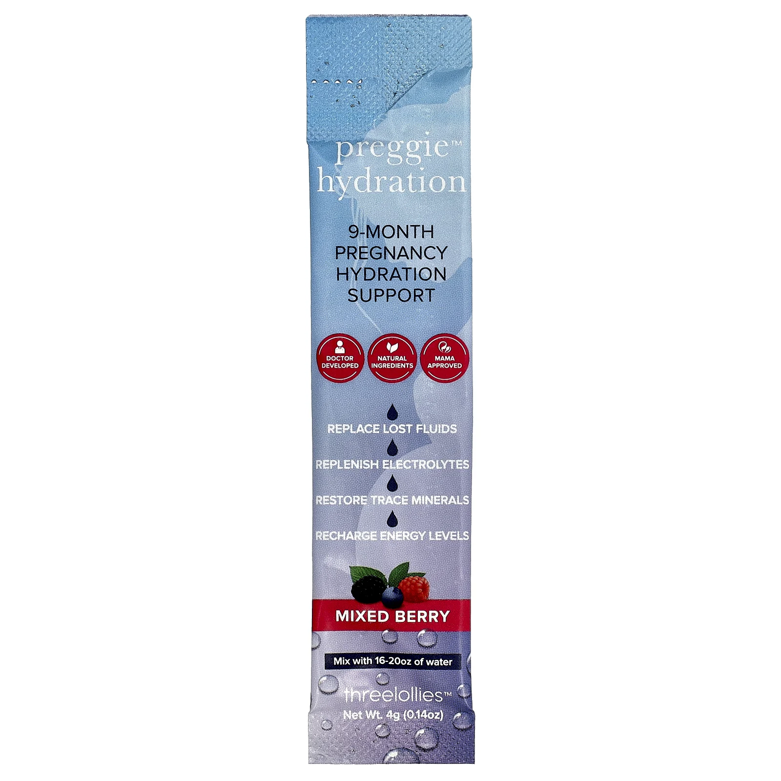 Preggie, Hydration, ягодное ассорти, 20 пакетиков по 4 г (0,14 унции)