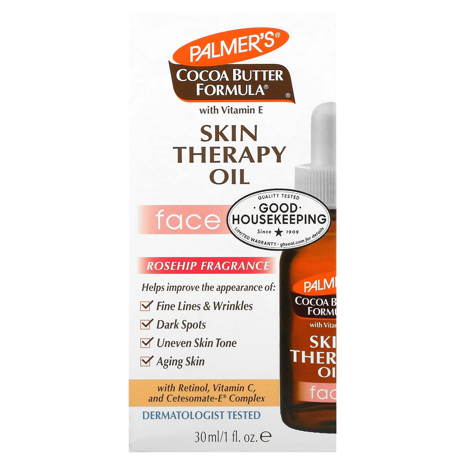 Palmer's, Формула с маслом какао, масло для ухода за кожей лица, с ароматом шиповника, 1 жидкая унция (30 мл)