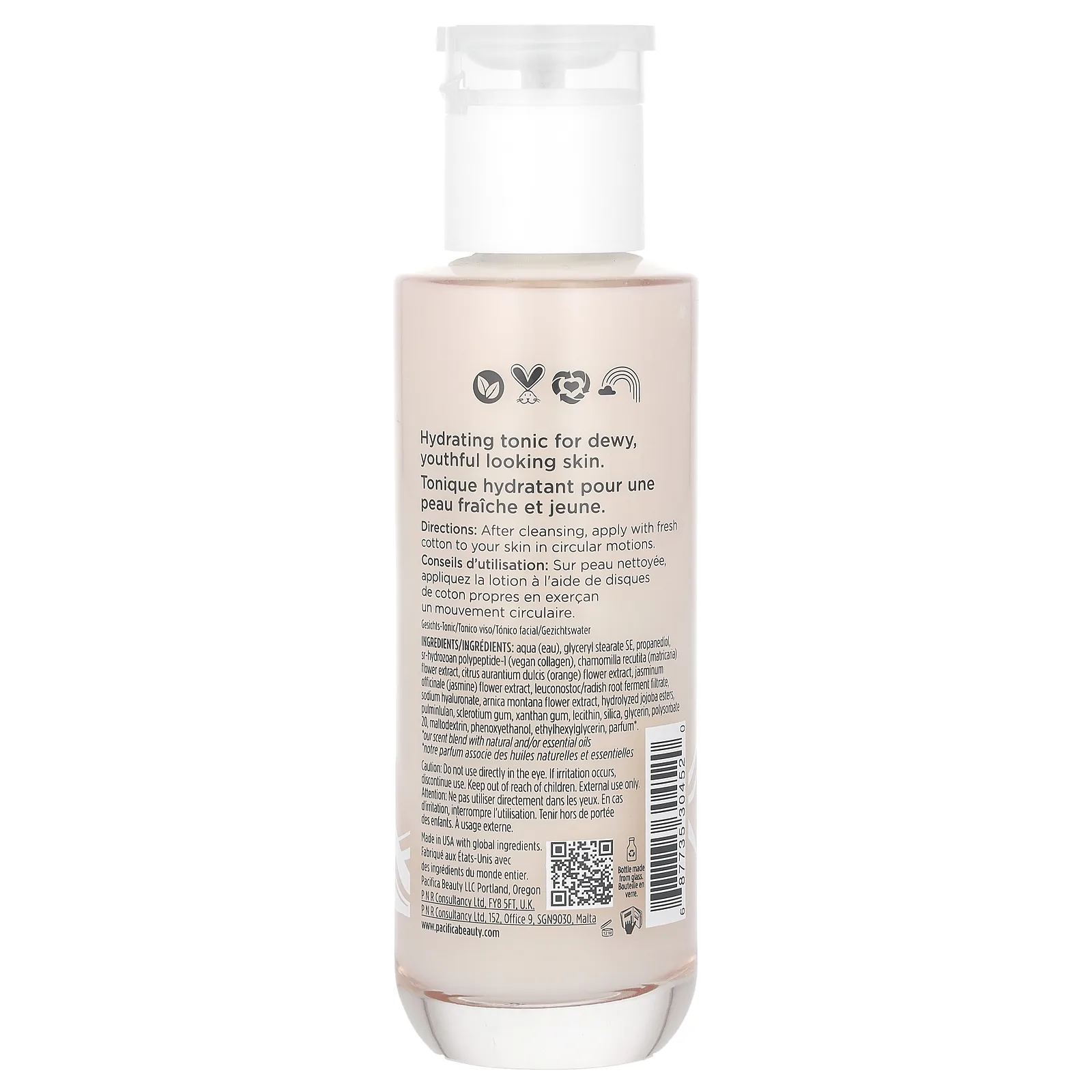 Pacifica, веганский коллаген, увлажняющий молочный тоник, цветы апельсина, без спирта, 140 мл (4,7 жидк. унции)