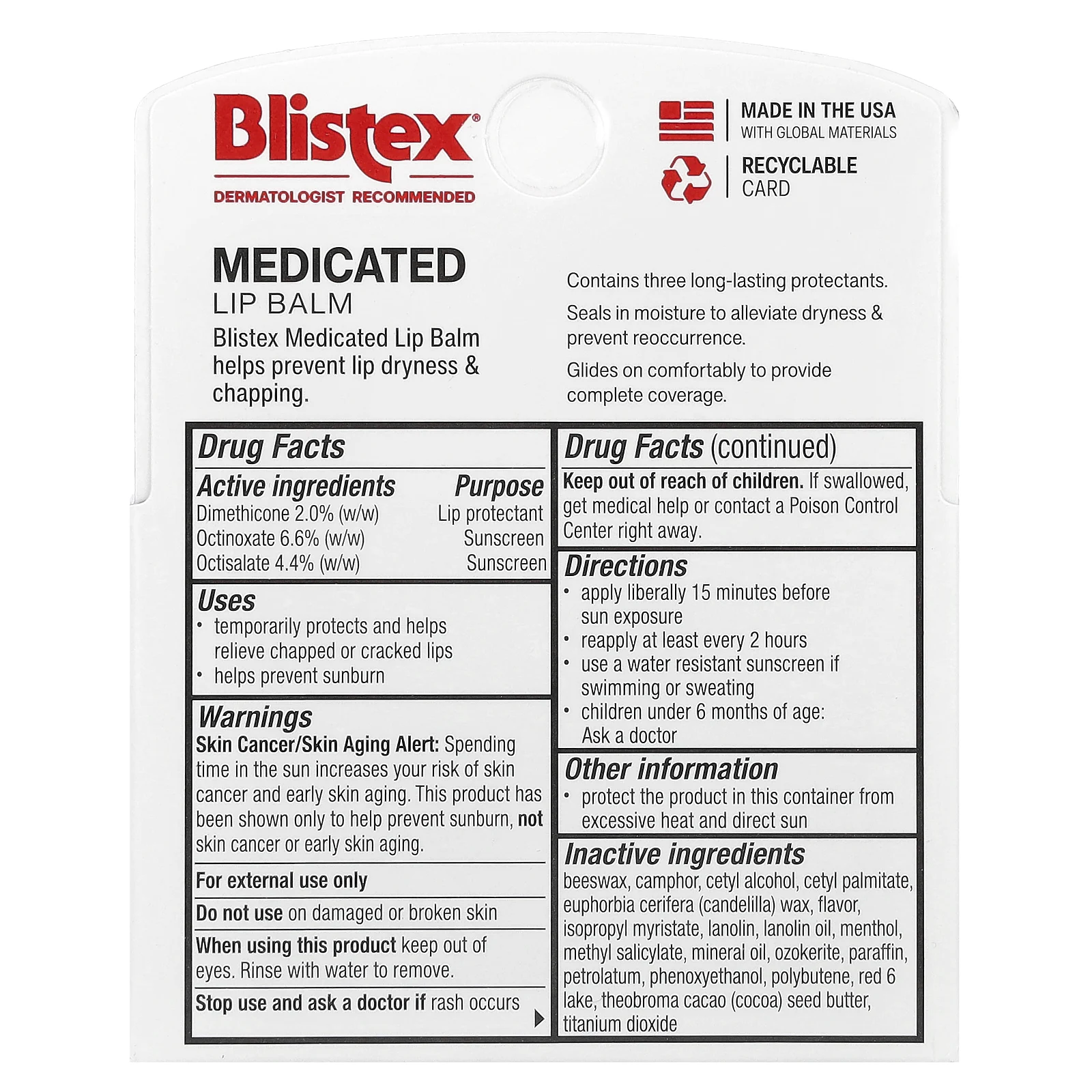 Blistex, заживляющий бальзам, защита губ с солнцезащитным фильтром, SPF 15, классический, в упаковке 3 бальзама по 4,25 г (0,15 унции)