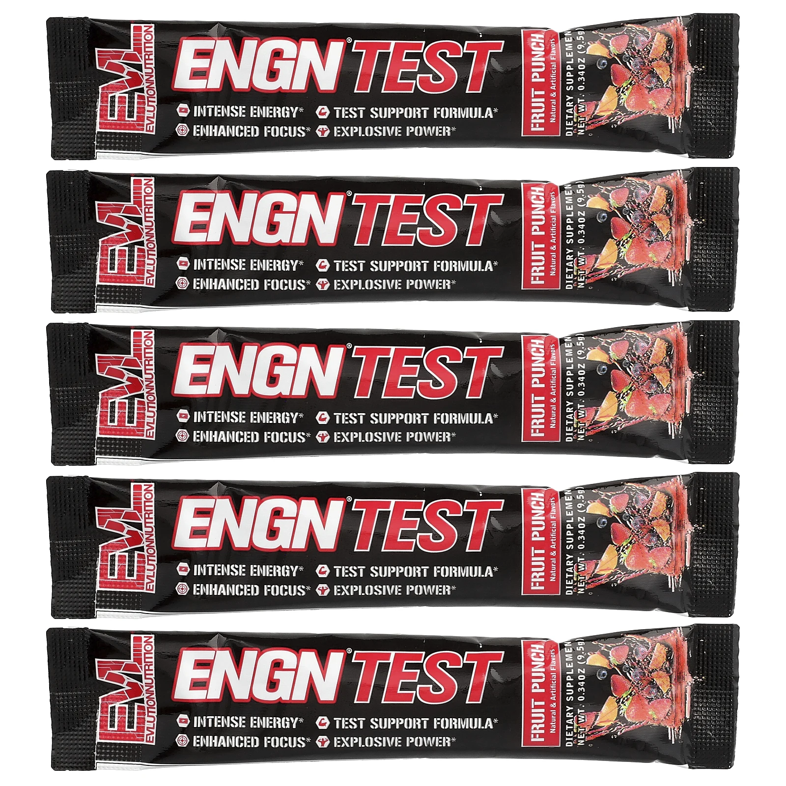 EVLution Nutrition, ENGN® Test, фруктовый пунш, 5 пакетиков по 9,5 г (0,34 унции)