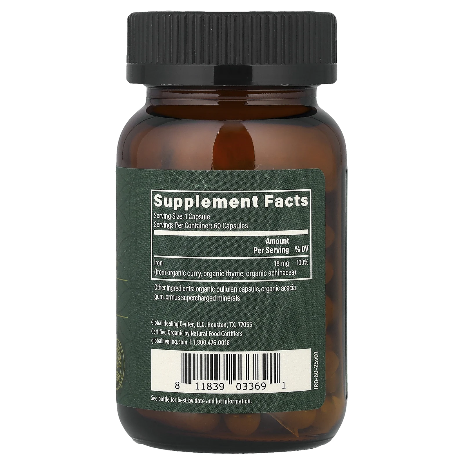 Global Healing, железо, растительное, 60 капсул
