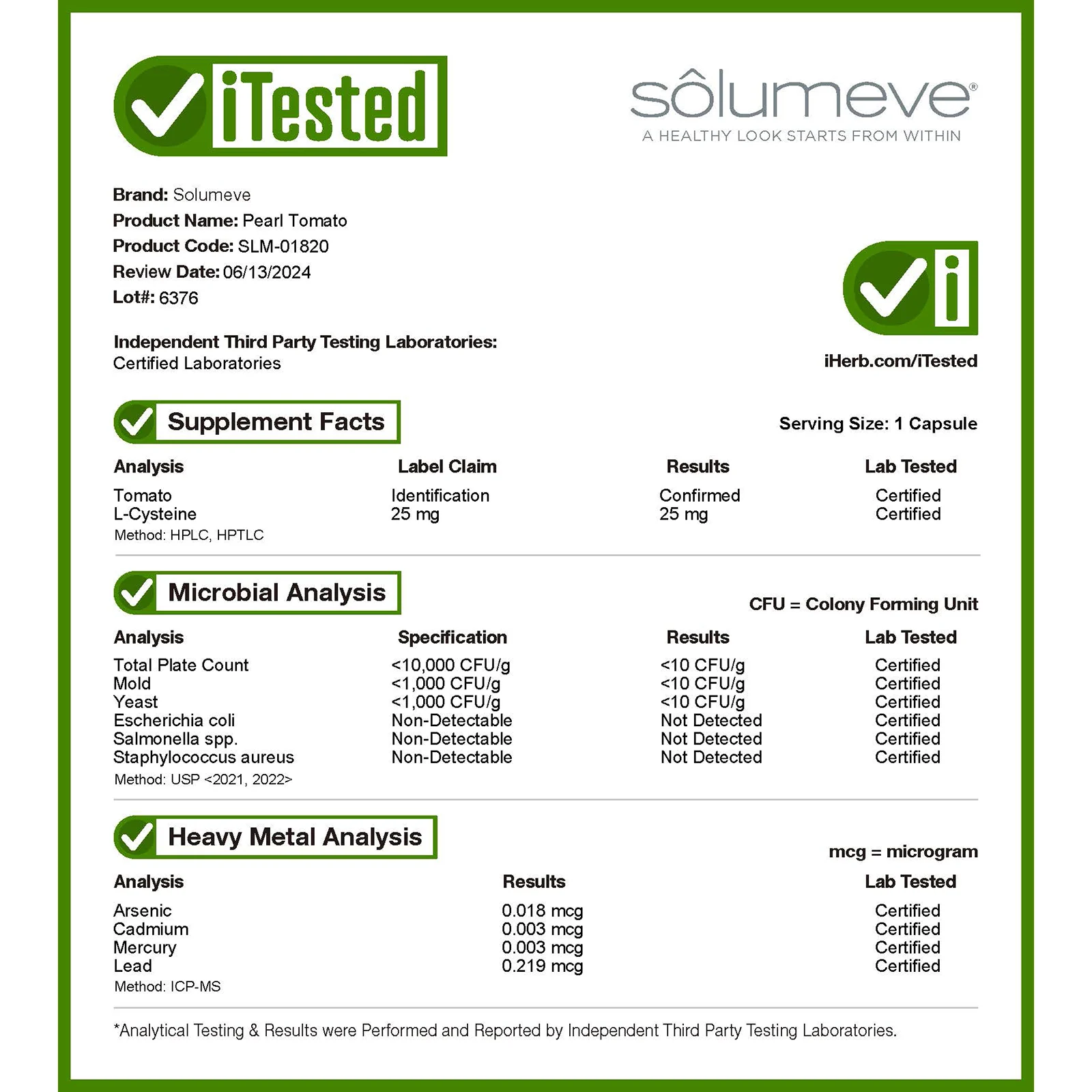 Solumeve, Pearl Tomato, добавка для здоровья кожи, 400 мг, 60 растительных капсул