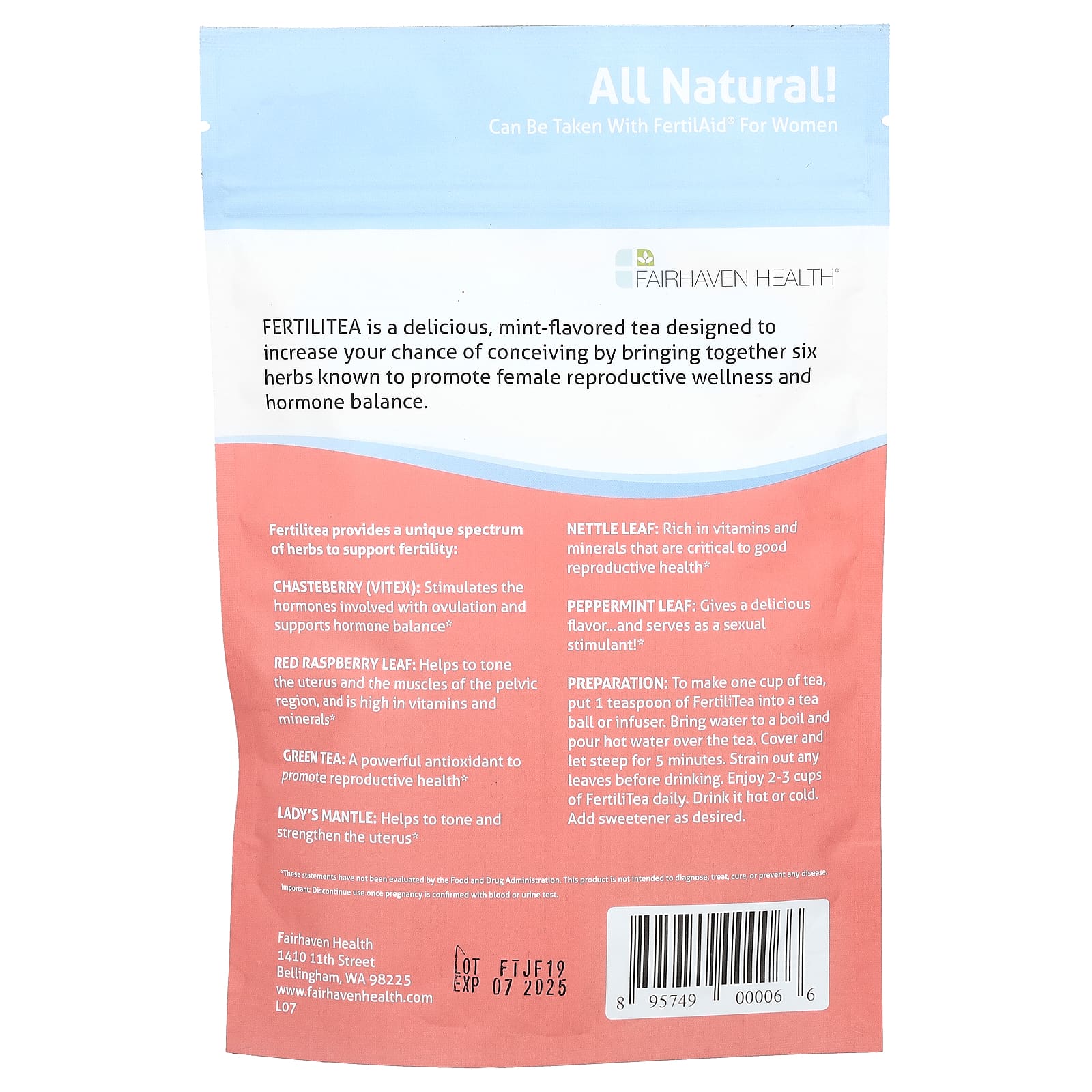 Fairhaven Health, FertiliTea, добавка для повышения фертильности, 99 г (3 унции)