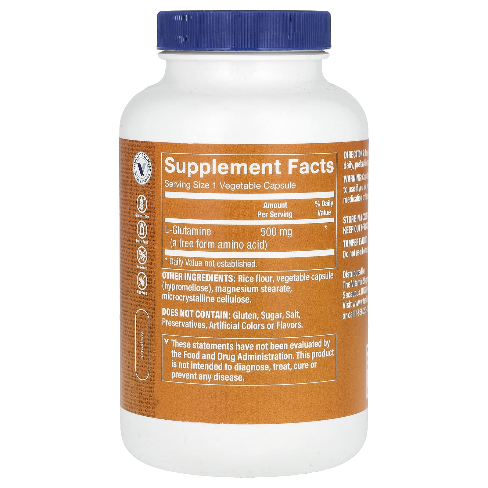 The Vitamin Shoppe, L-глютамин, 500 мг, 300 растительных капсул