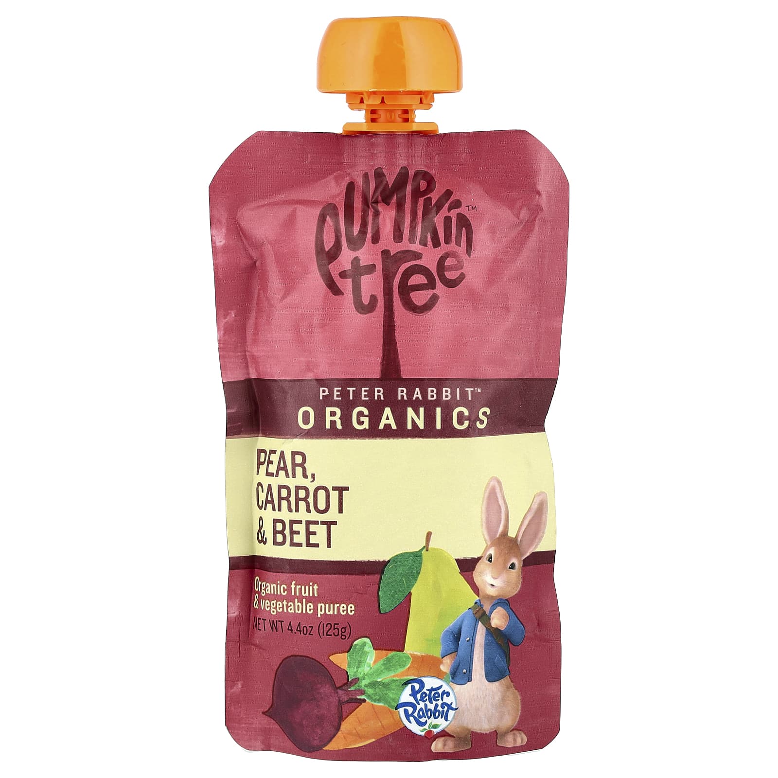 Pumpkin Tree Organics, Peter Rabbit™ Organics, пюре из органических фруктов и овощей, груша, морковь и свекла, 125 г (4,4 унции)