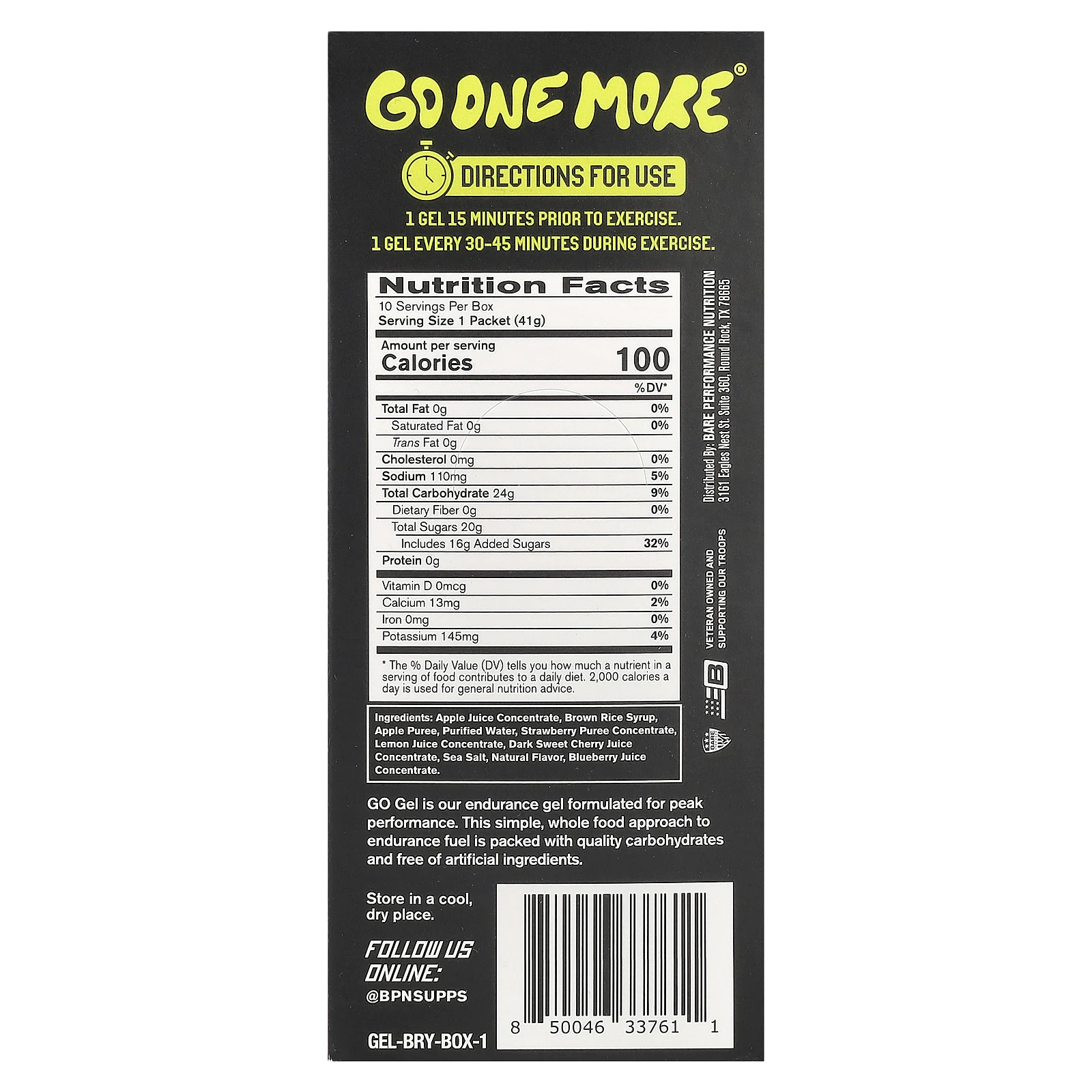BPN, Go Gel, гель для выносливости, ягодный сбор, 10 пакетиков по 41 г (1,45 унции)