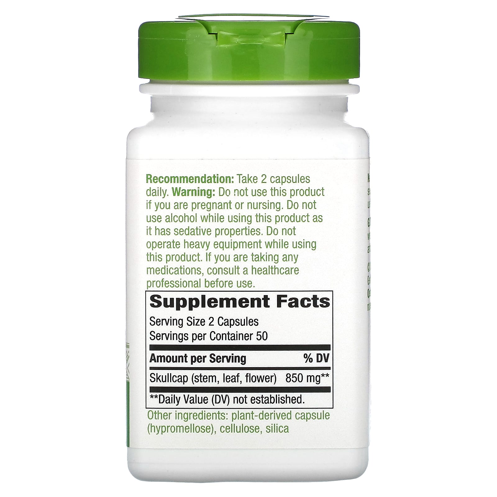 Nature's Way, трава шлемника, 850 мг, 100 веганских капсул (425 мг в 1 капсуле)