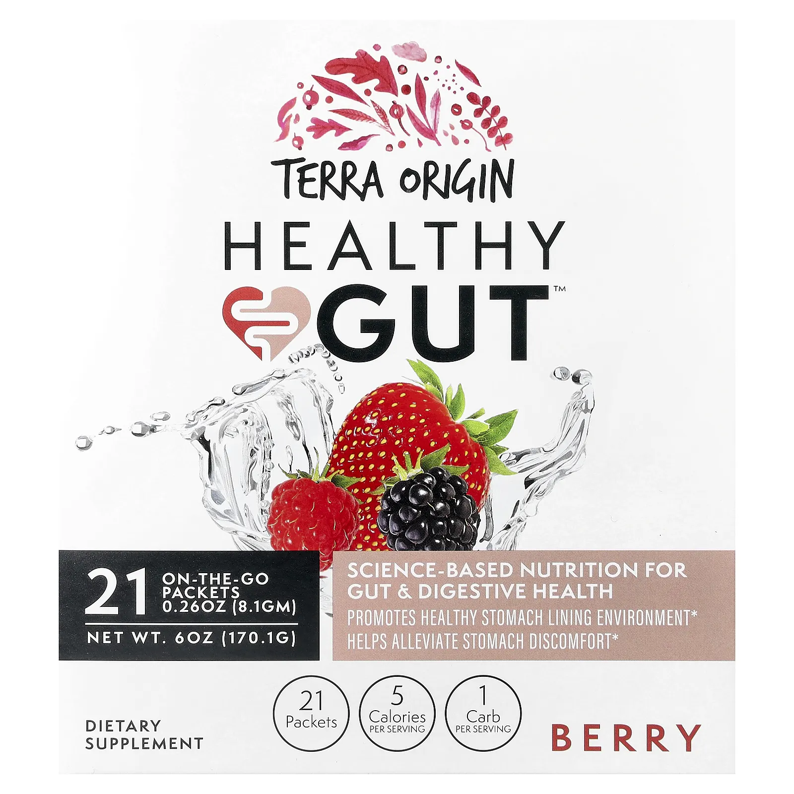 Terra Origin, Healthy Gut ™, ягоды, 21 пакетик, по 8,1 г (0,26 унции)