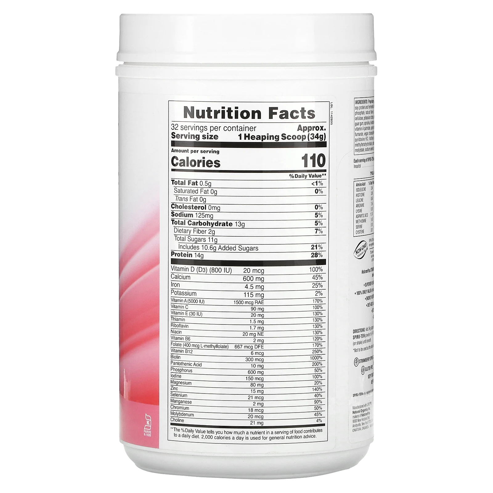 NaturesPlus, Spiru-Tein, энергетическая добавка с высоким содержанием протеина, со вкусом клубники, 1088 г (2,4 фунта)