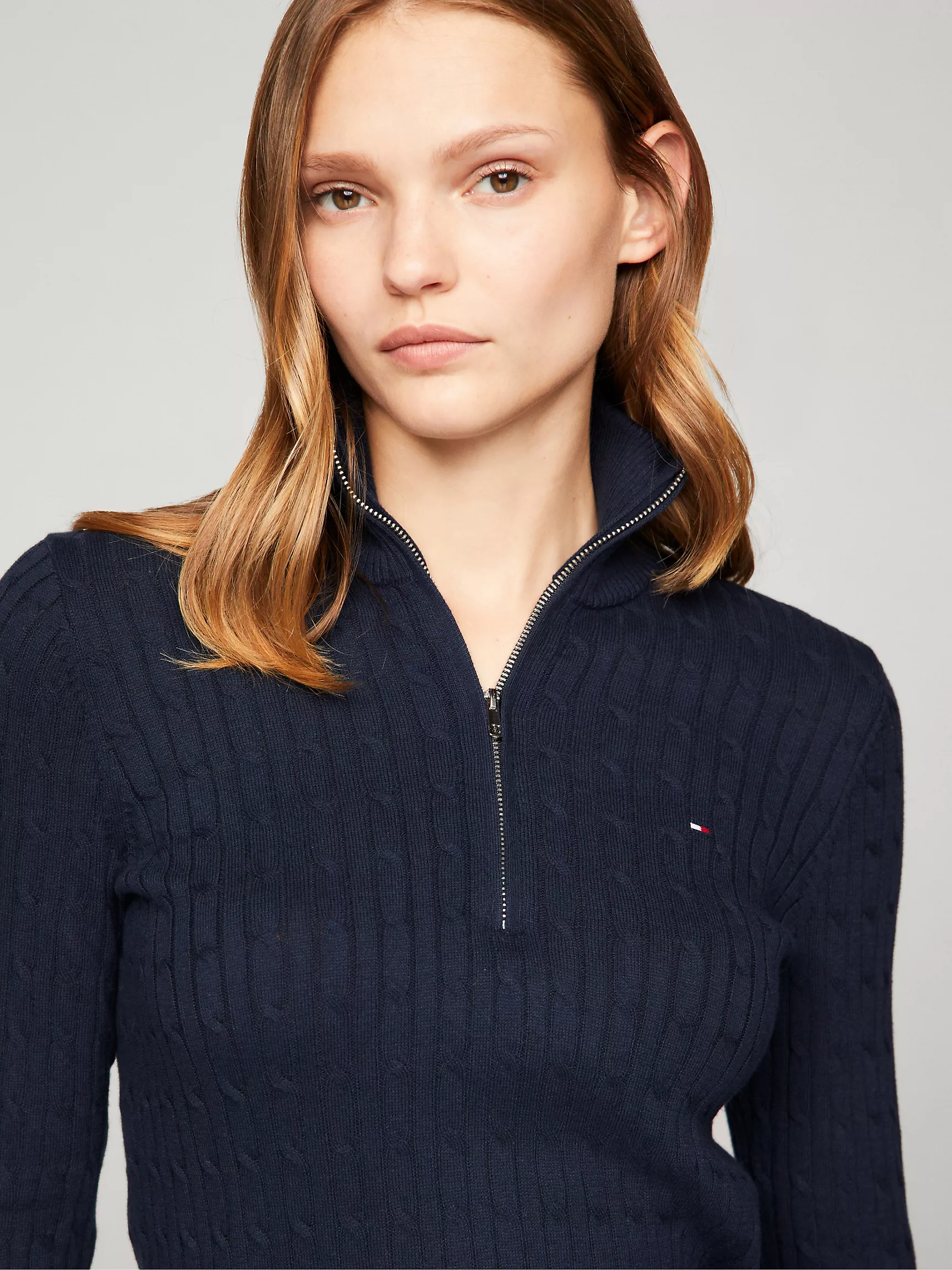 Женский свитер Tommy Hilfiger, Свитер с узором "косы" и половинной молнией