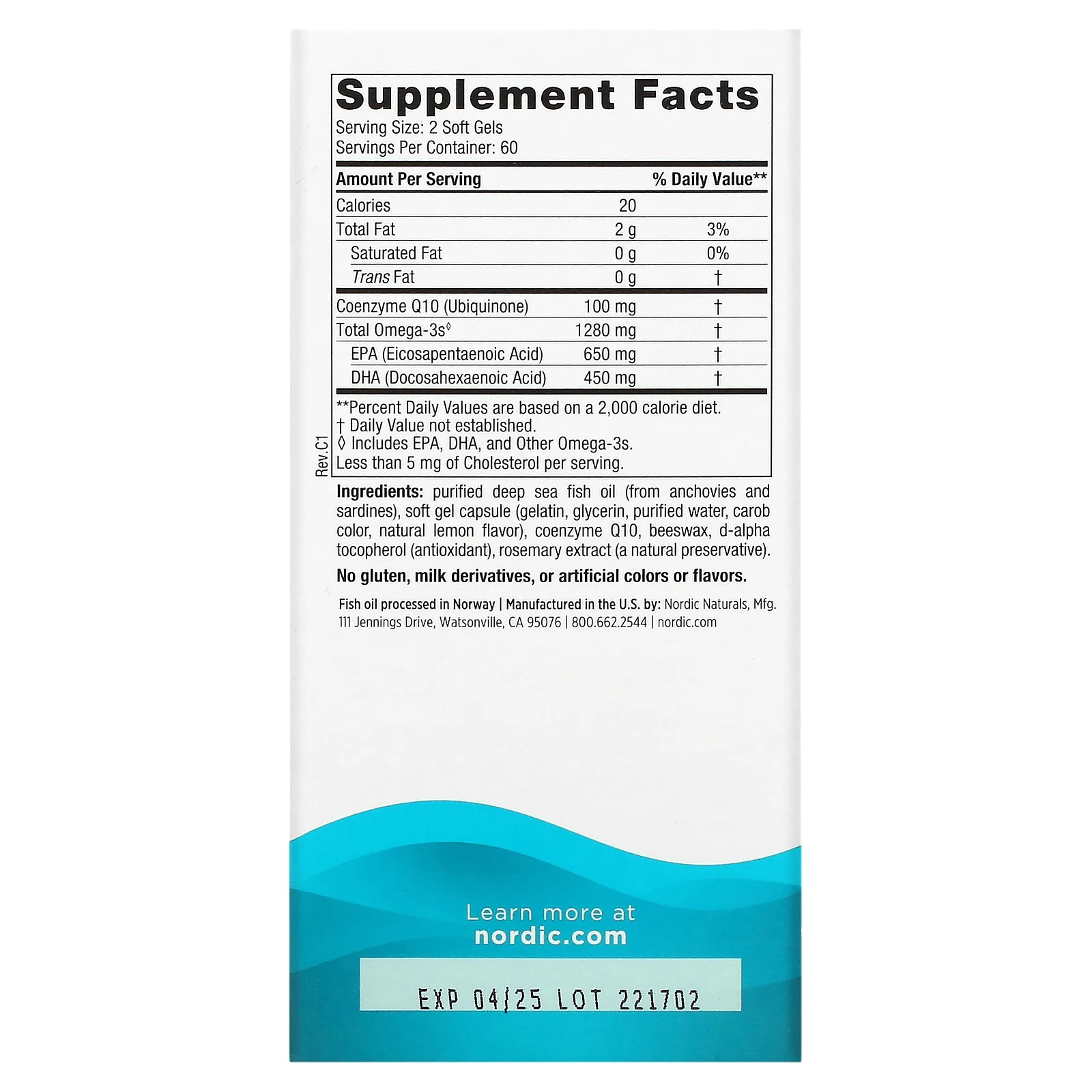 Nordic Naturals, Ultimate Omega + CoQ10, высокоэффективные омега-3 кислоты с коэнзимом Q10, со вкусом лимона, 1280 мг, 120 капсул (640 мг в 1 капсуле)