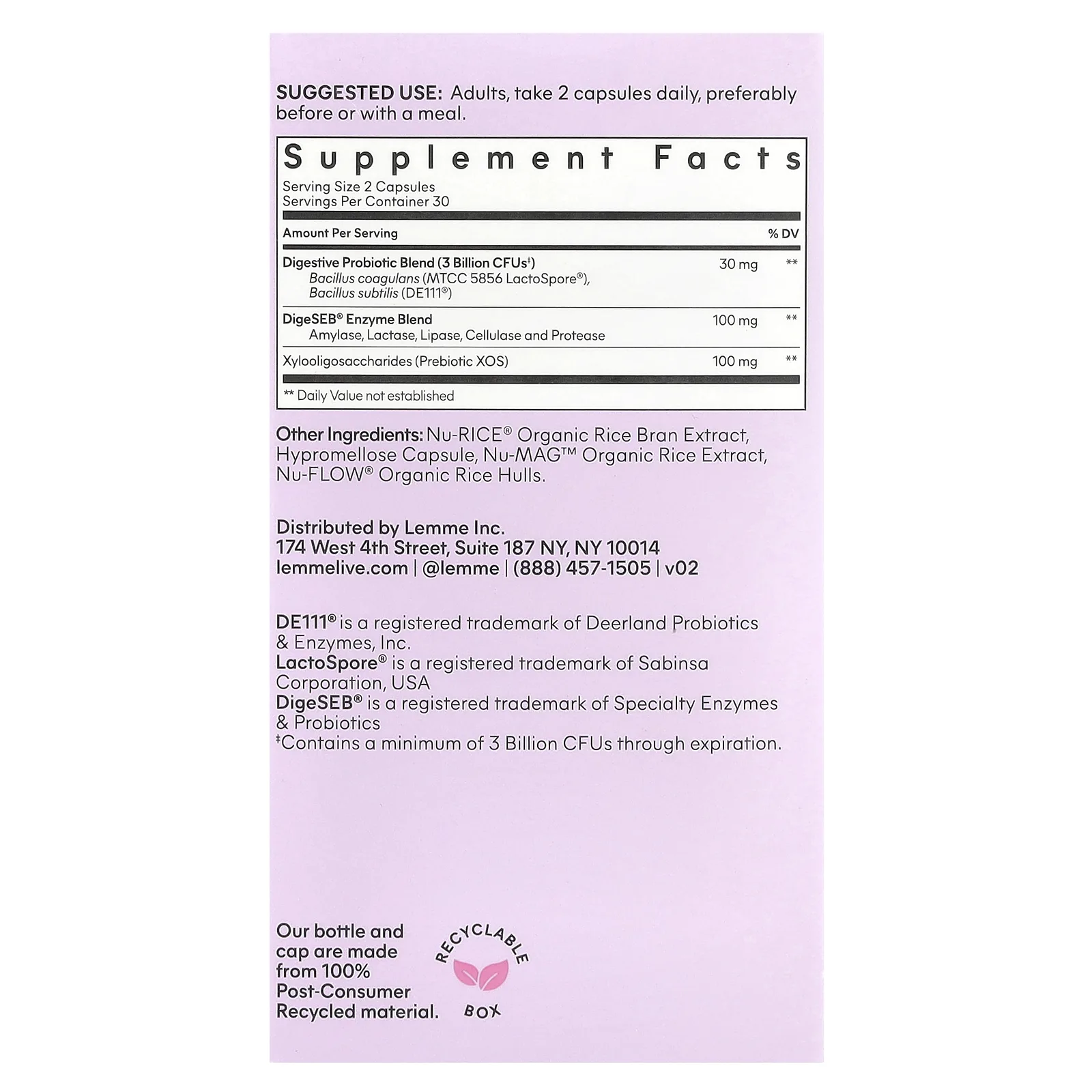 Lemme, Debloat, ежедневные пищеварительные ферменты и пробиотики, 60 веганских капсул