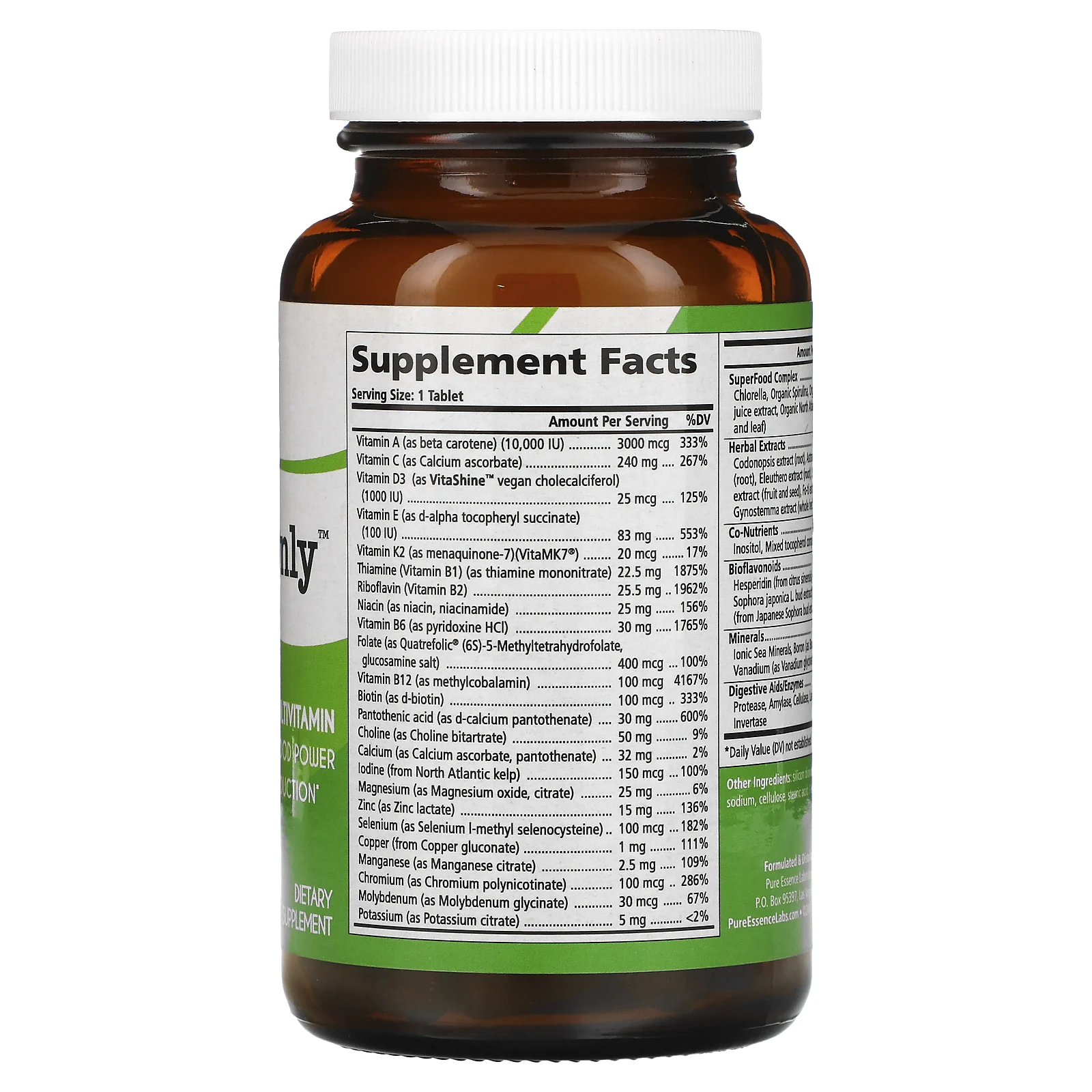 Pure Essence, One 'n' Only, цельнопищевые мультивитамины, 90 таблеток