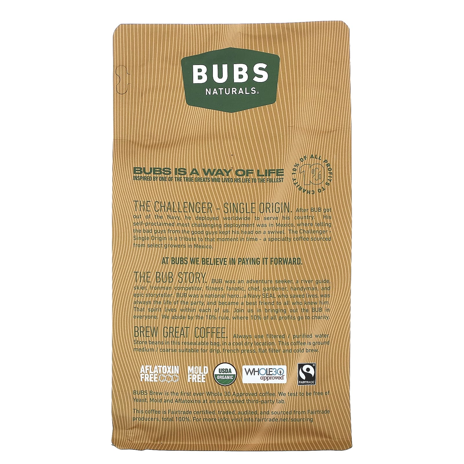 BUBS Naturals, Bubs Brew, The Challenger Single Origin, молотый, средней обжарки, 340 г (12 унций)