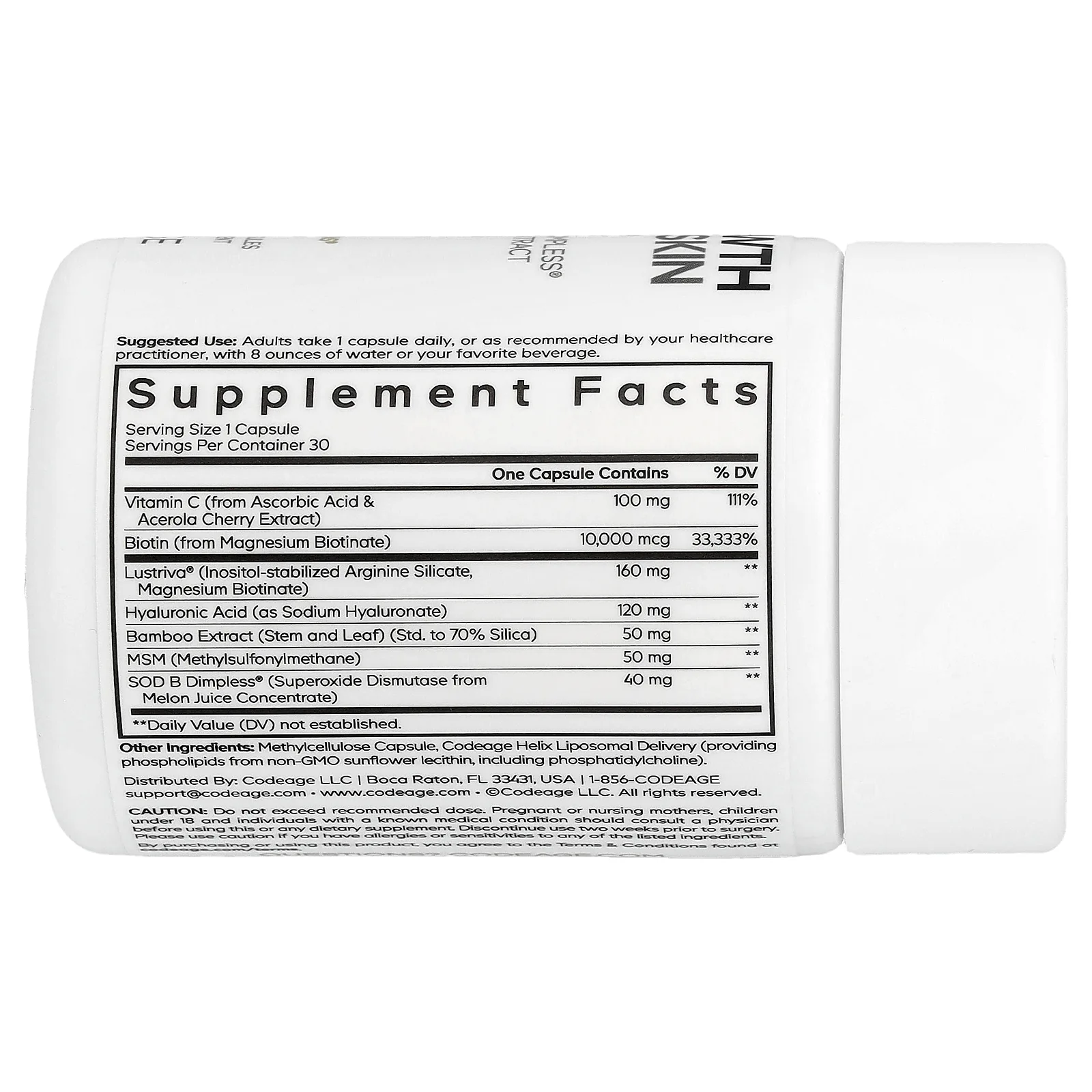 Codeage, средство для роста волос и гладкости кожи, 30 растительных капсул