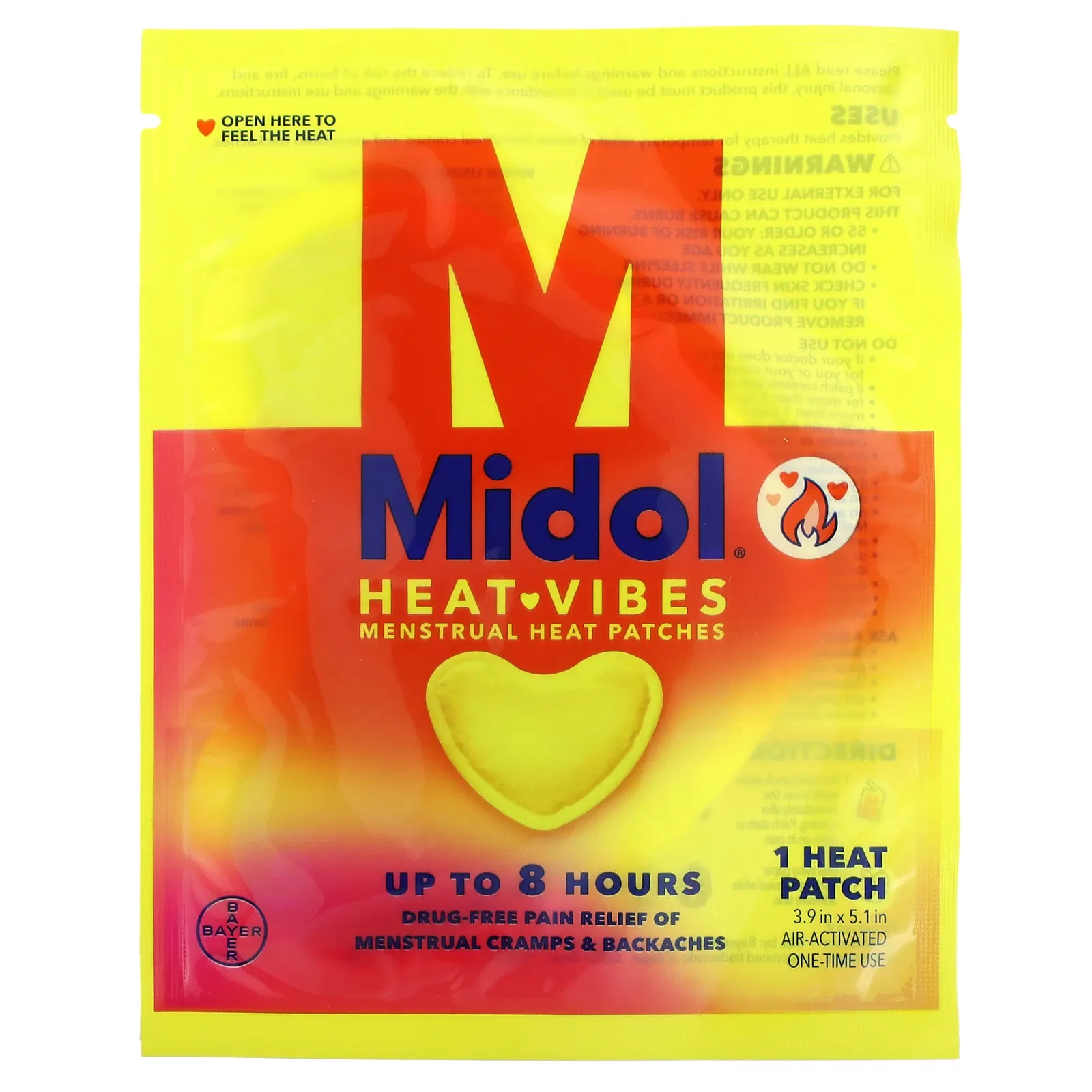 Midol, Heat Vibes, менструальные теплые пластыри, 3 тепловых пластыря