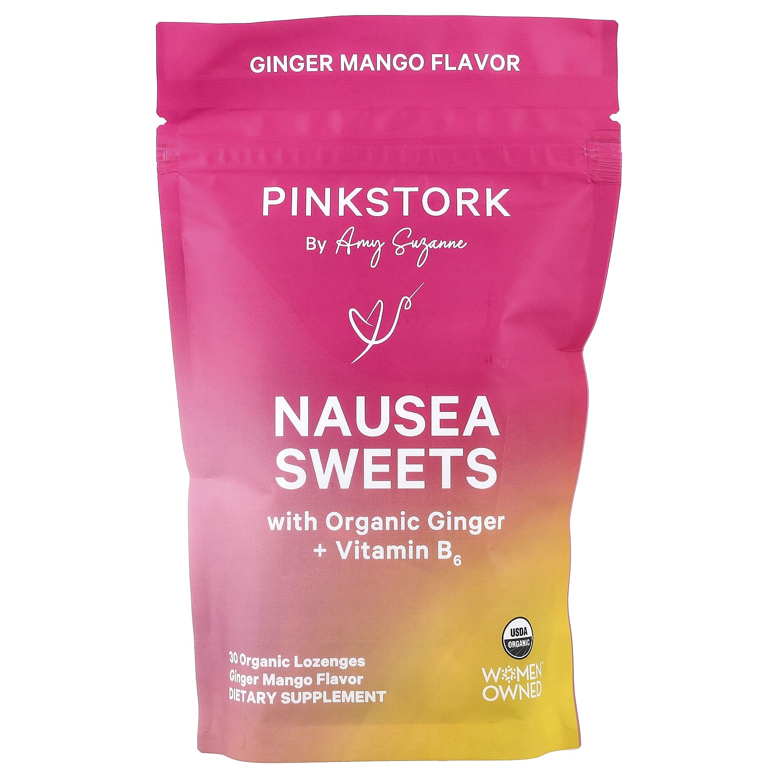 Pink Stork, Nausea Sweets, леденцы с имбирем и манго, 30 органических леденцов