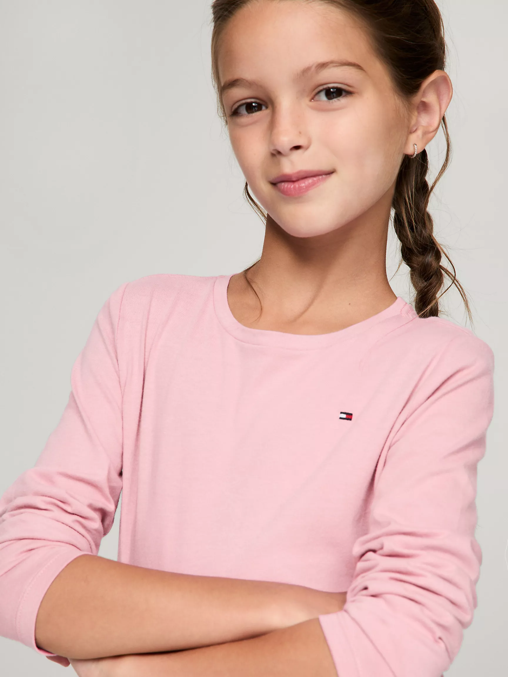 Футболка для девочек Tommy Hilfiger, Детская однотонная футболка с длинным рукавом