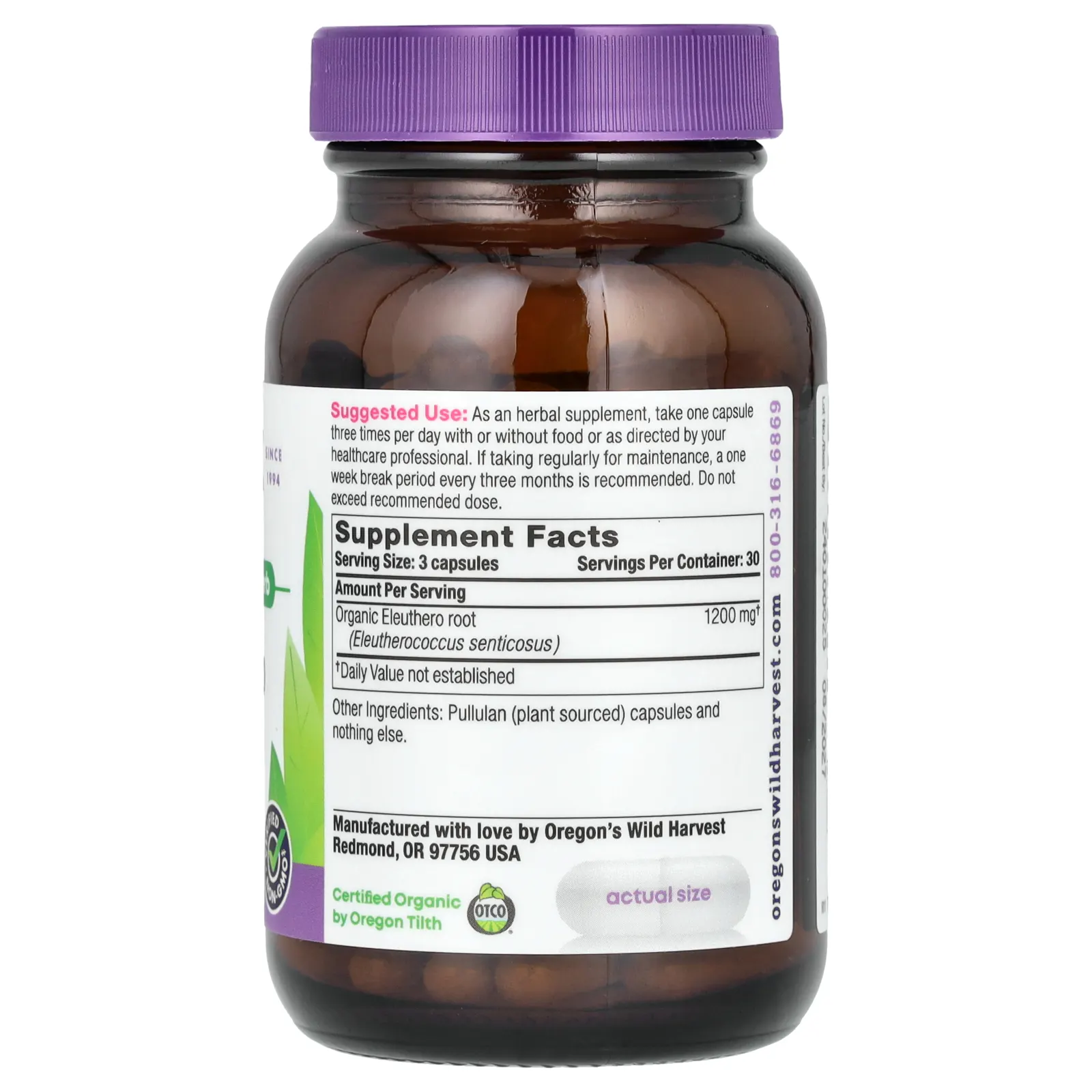 Oregon's Wild Harvest, Eleuthero`` 90 веганских капсул
