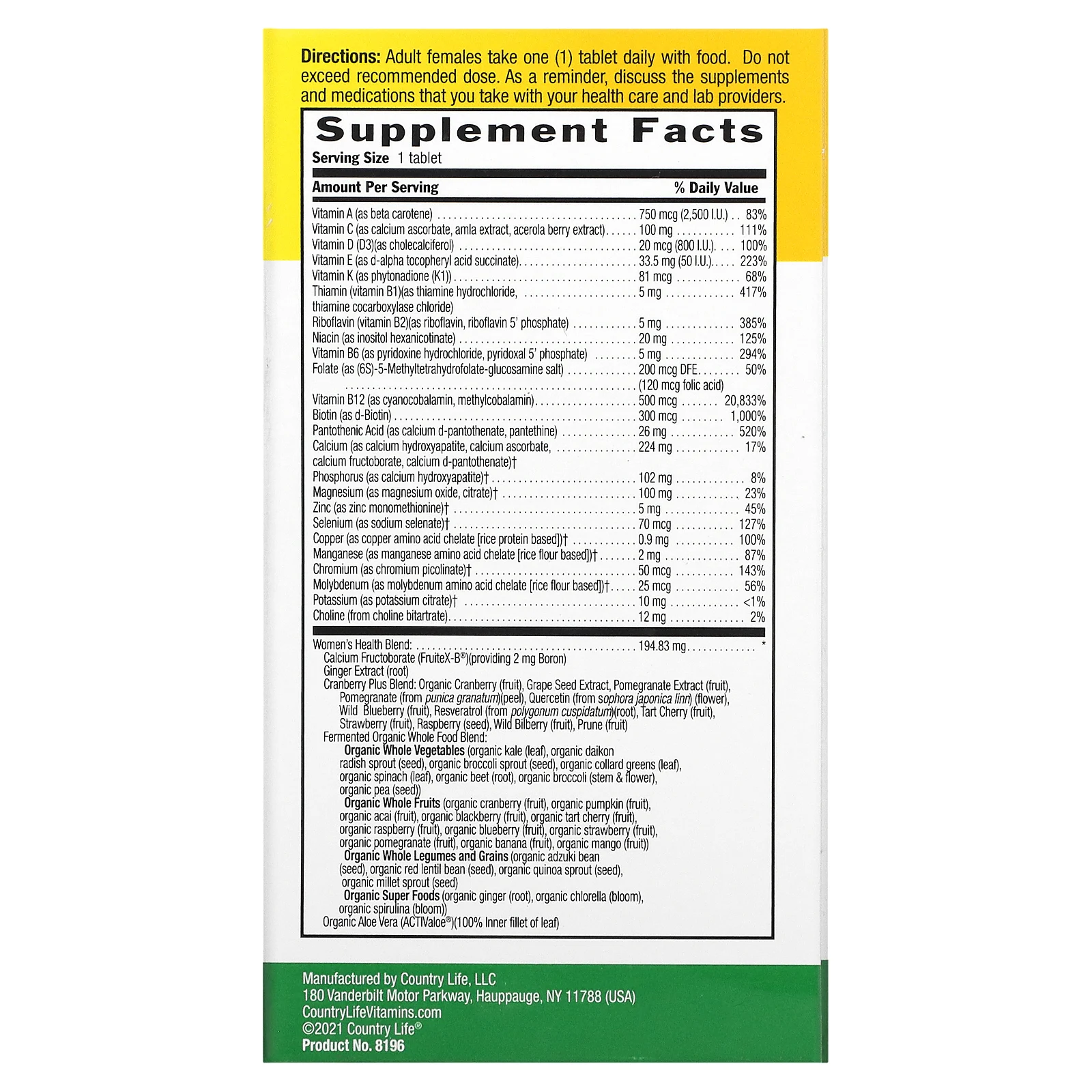 Country Life, Мультивитамины Core Daily-1 для женщин старше 50 лет, 60 таблеток