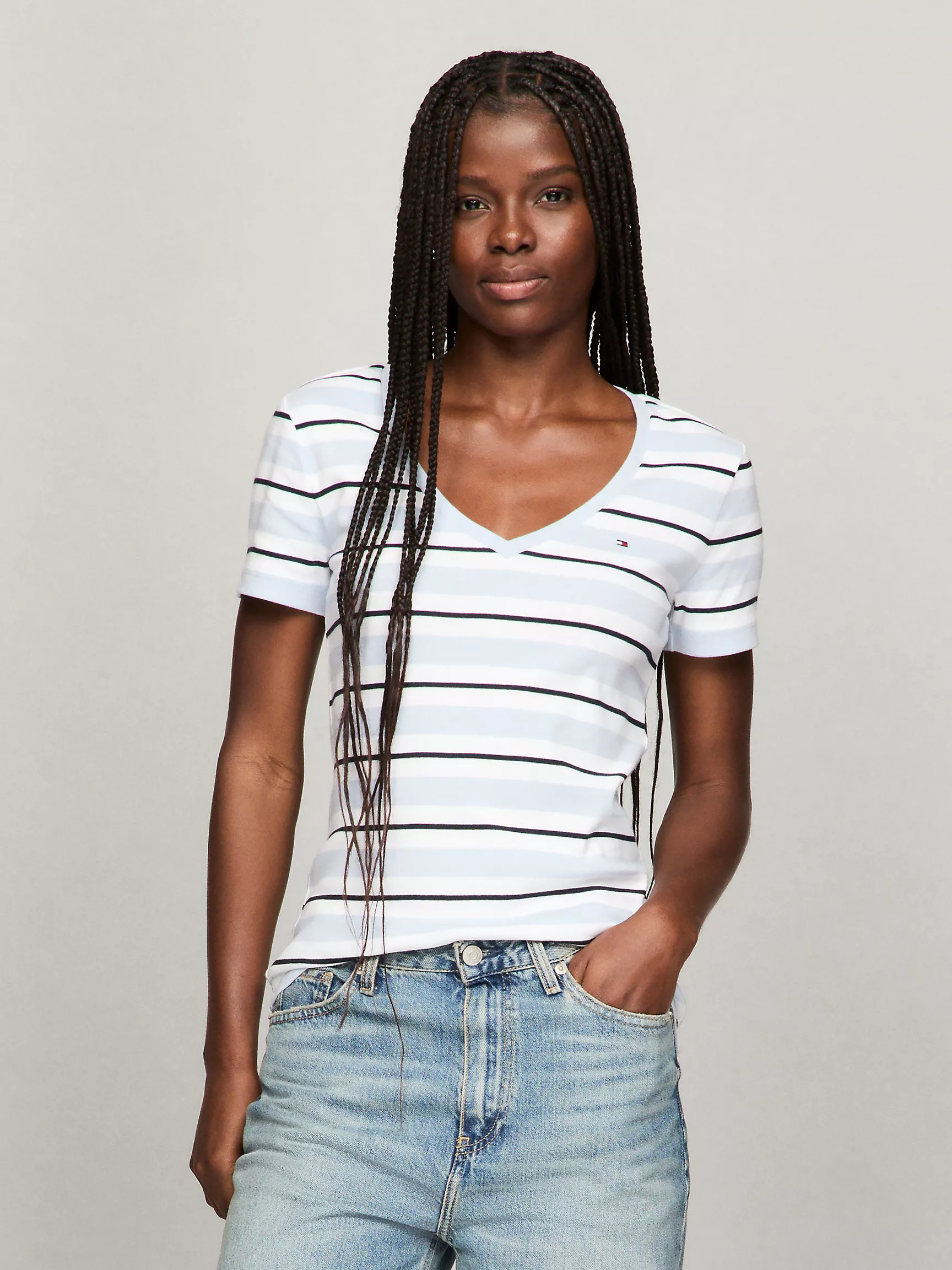 Женская футболка Tommy Hilfiger, Любимая футболка в полоску с V-образным вырезом