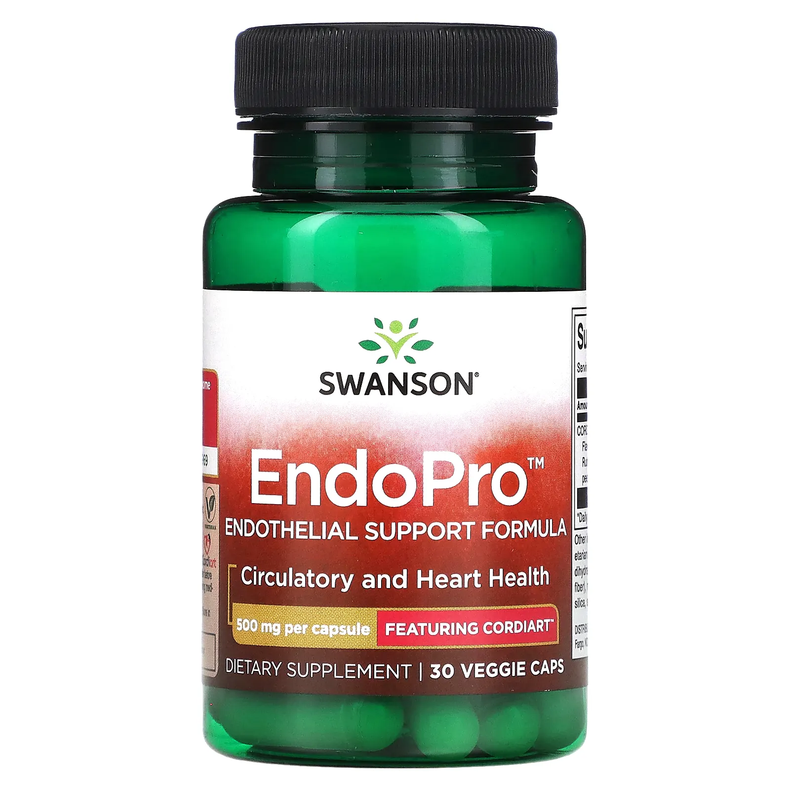 Swanson, EndoPro, формула для поддержки эндотелия, 500 мг, 30 растительных капсул