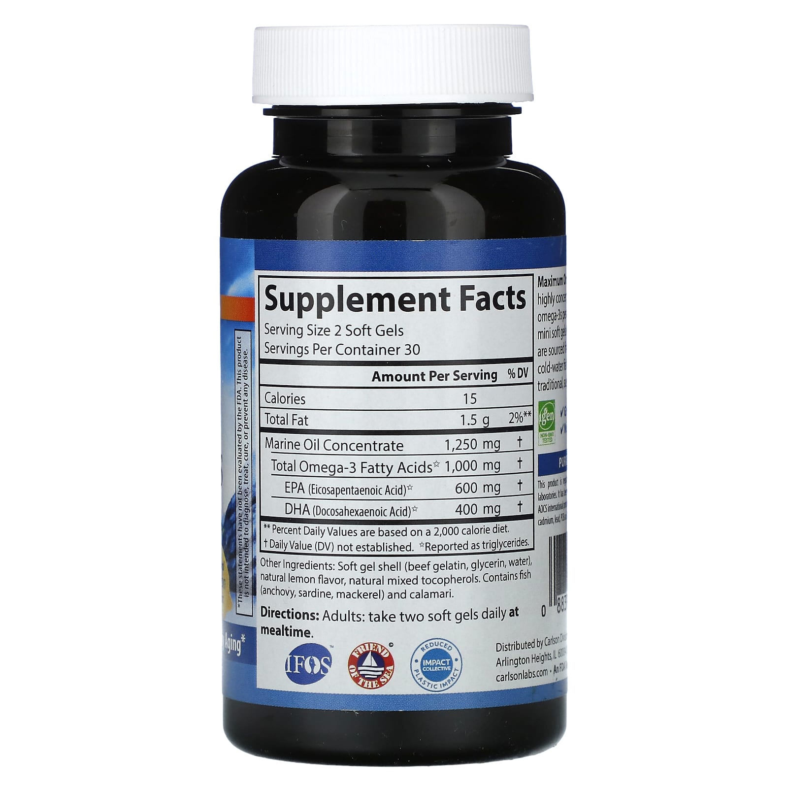 Carlson, Maximum Omega мини, натуральный лимон, 1000 мг, 60 мини-капсул (500 мг в 1 капсуле)