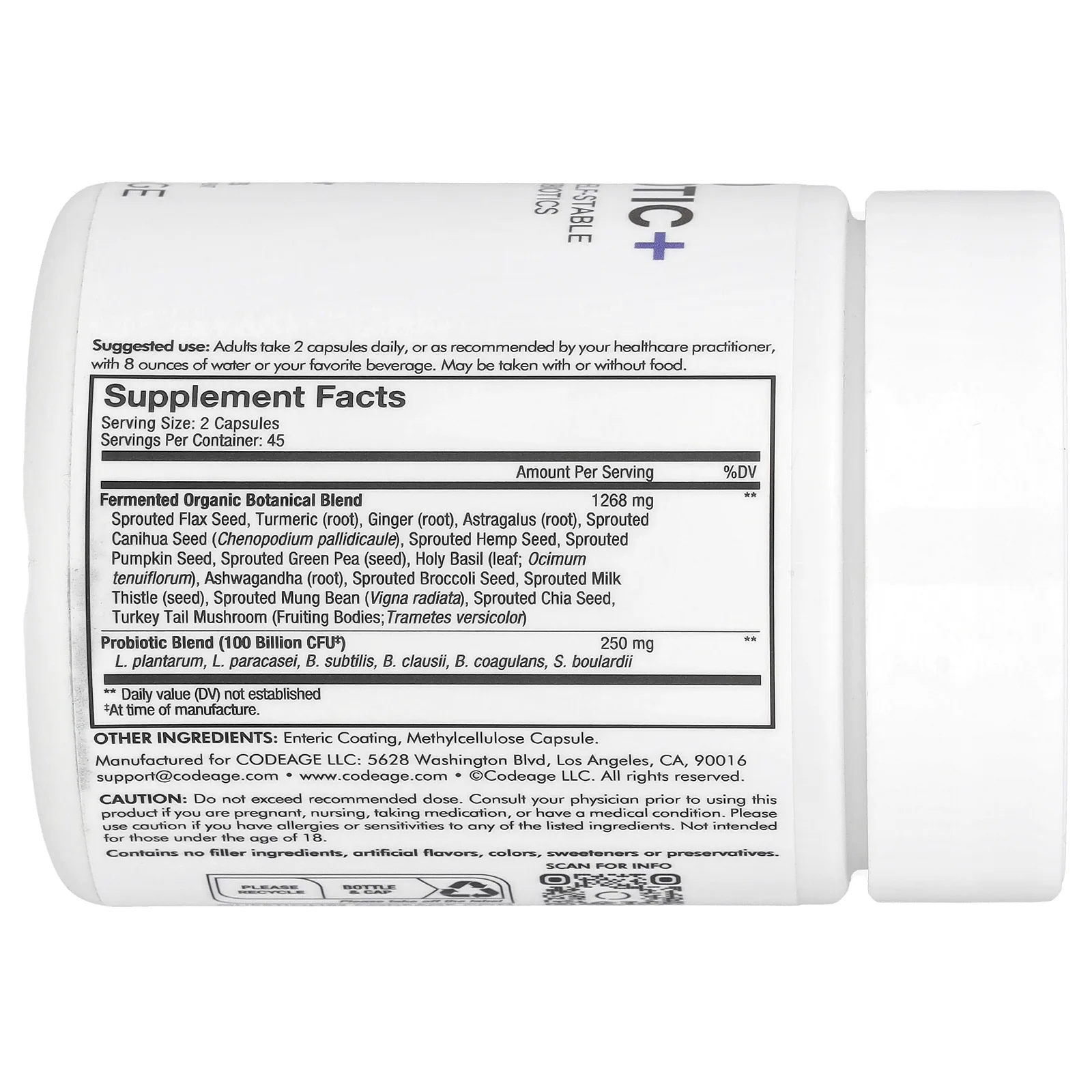 Codeage, Для пищеварения, пробиотик SBO +, 100 млрд КОЕ, 90 капсул