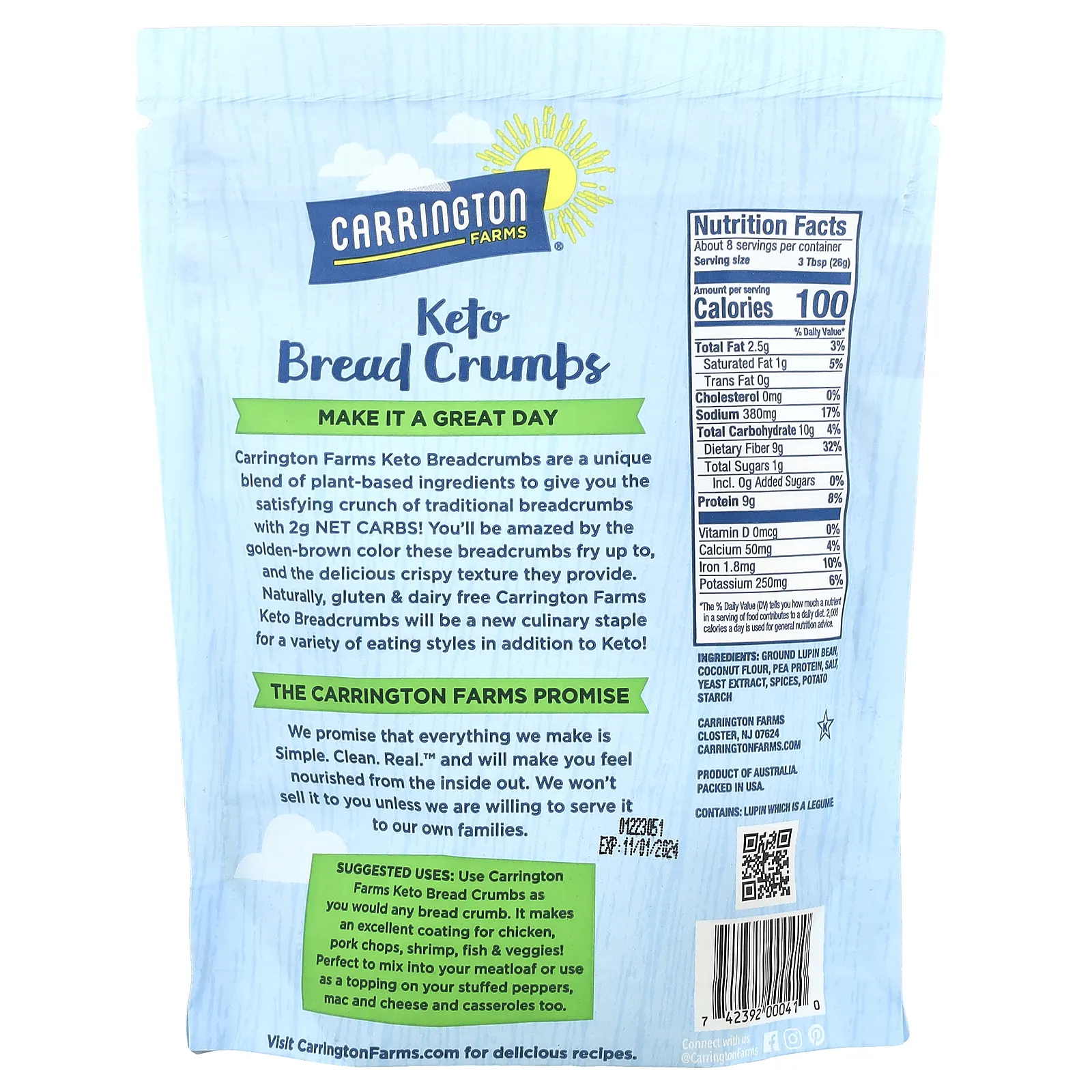 Carrington Farms, Кето-хлебные крошки, с итальянскими приправами, 198 г (7 унций)