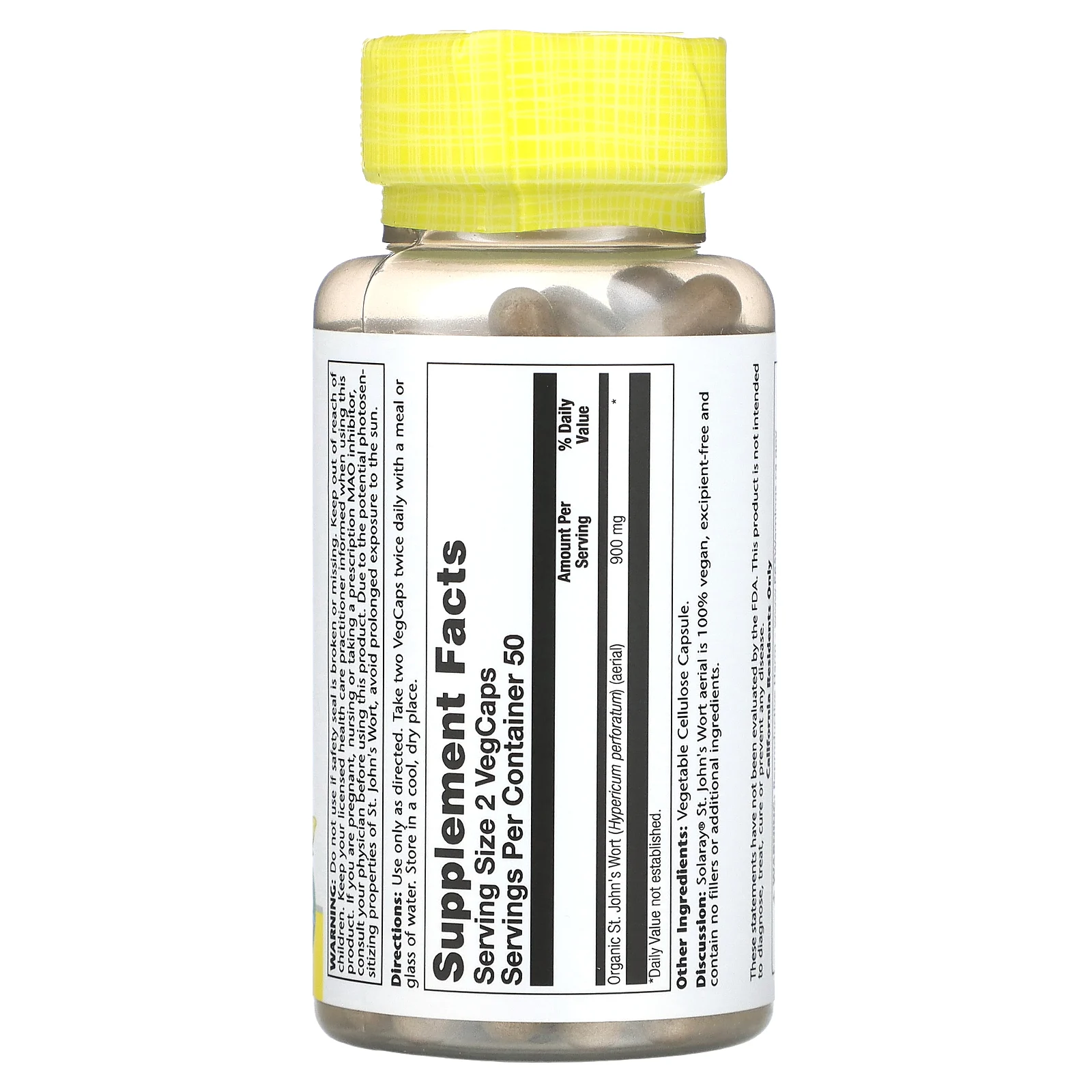 Solaray, Органически выращенный зверобой, 450 мг, 100 растительных капсул
