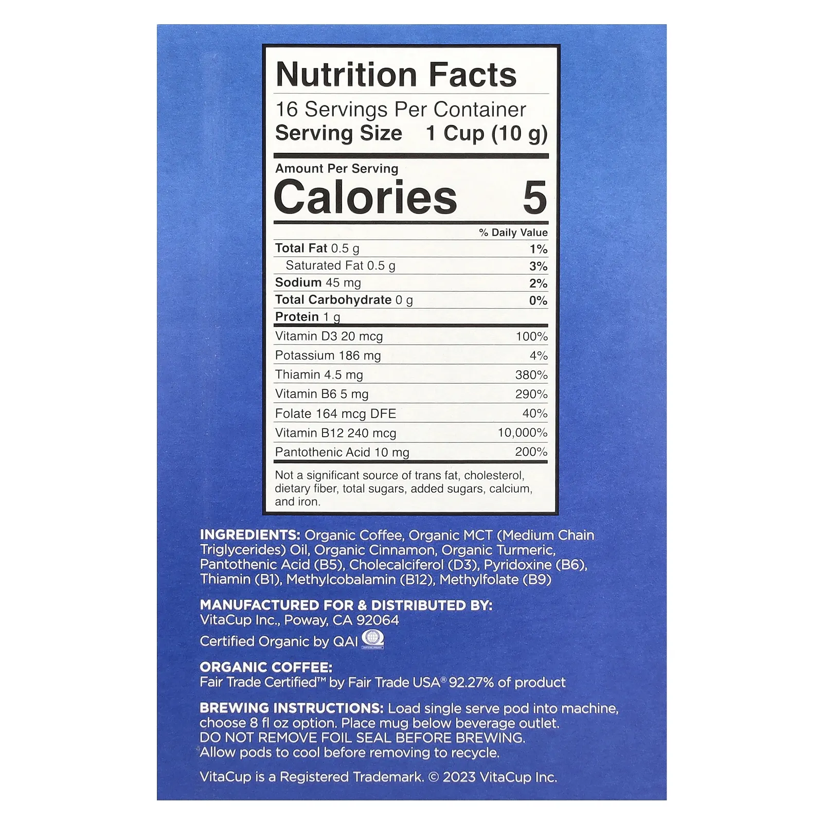 VitaCup, Genius Coffee, средней обжарки, 16 чашек по 12 г (0,42 унции)