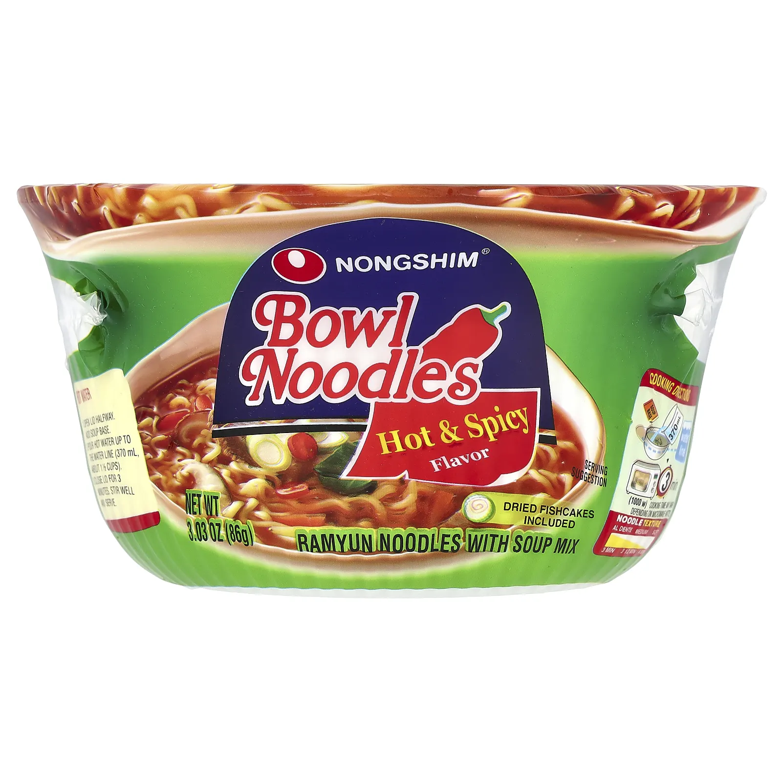 Nongshim, Bowl Noodles, лапша рамьюн со смесью для супа, острая и пряная, 86 г (3,03 унции)