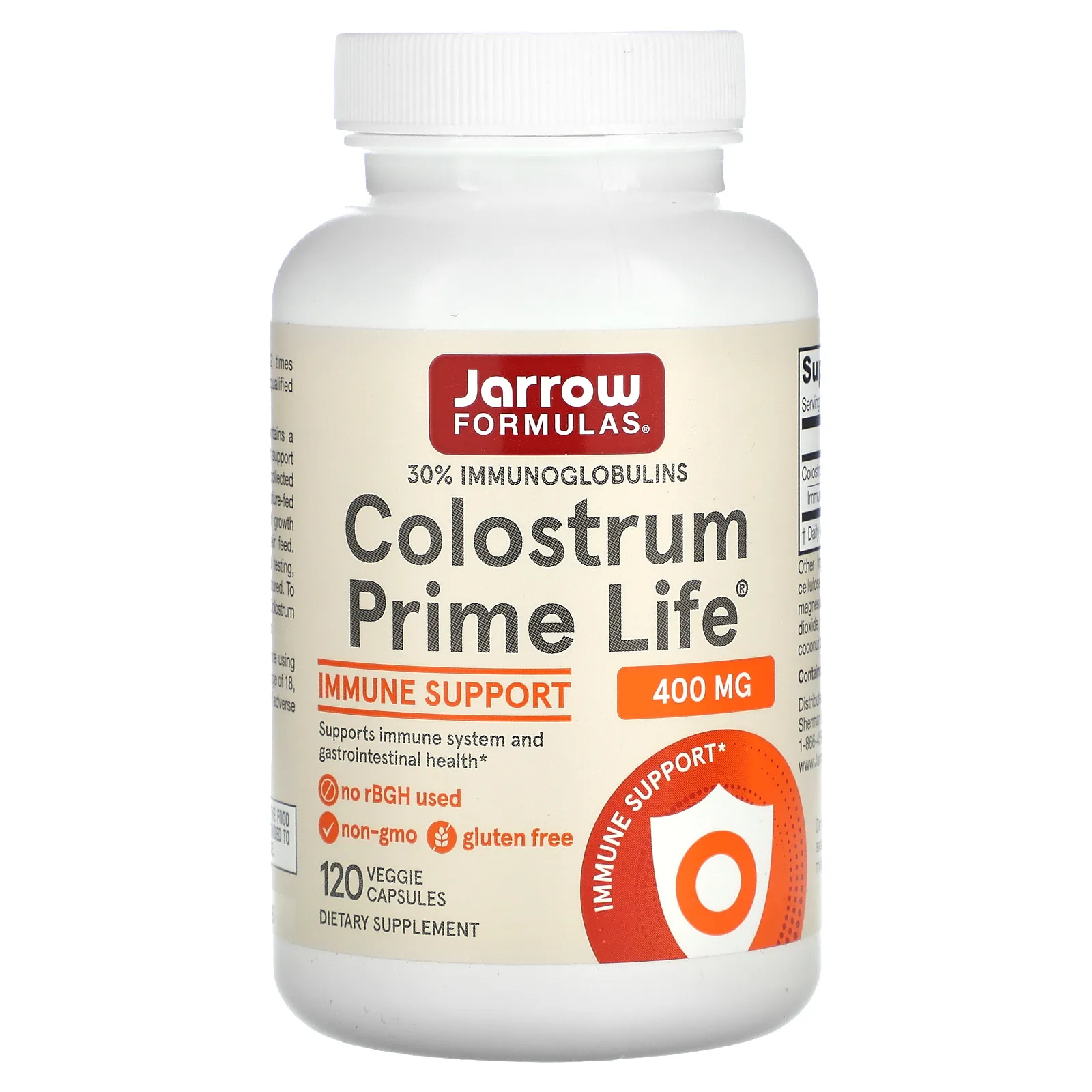 Jarrow Formulas, Colostrum Prime Life, молозиво, 400 мг, 120 растительных капсул