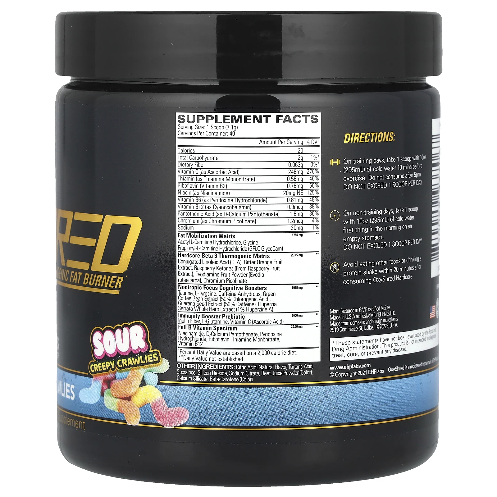 EHPlabs, OxyShred Hardcore, термогенное средство для сжигания жира, кислые жуткие насекомые, 284 г (10,02 унции)