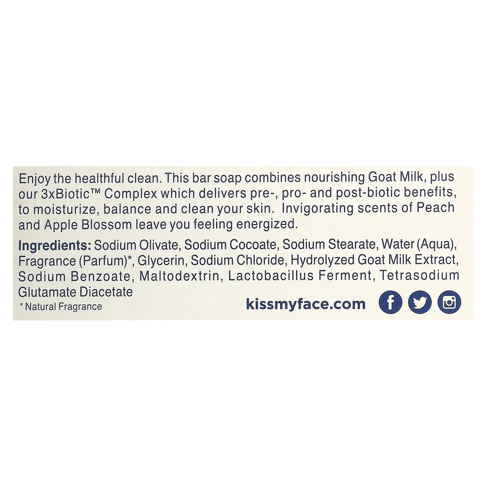 Kiss My Face, кусковое мыло с козьим молоком, персик и цветы яблони, 142 г (5 унций)