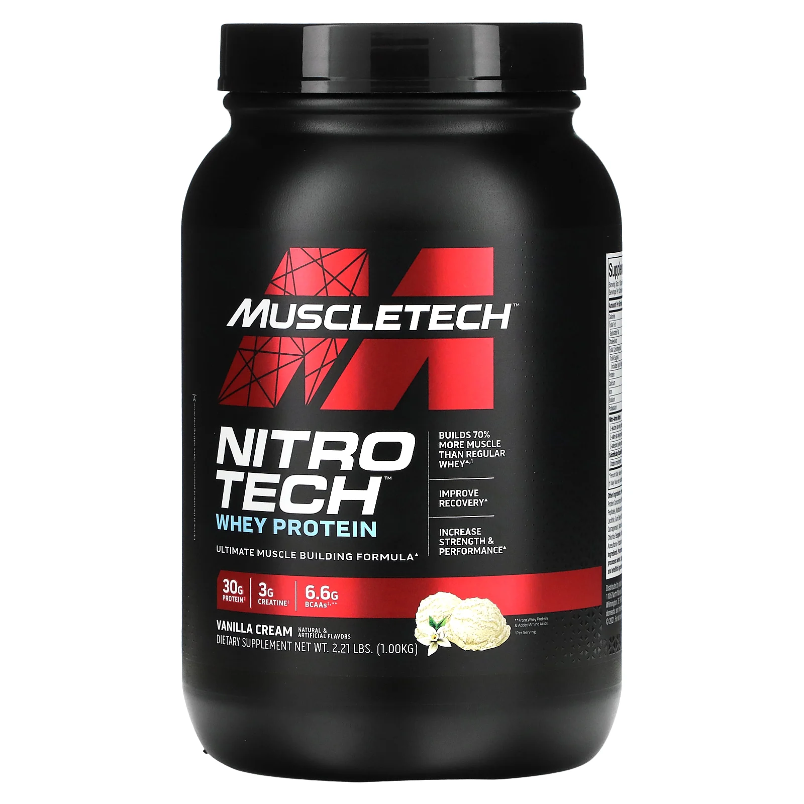 MuscleTech, Nitro Tech, сывороточный изолят + смесь для роста сухой мышечной массы, ванильный вкус, 907 г (2 фунта)