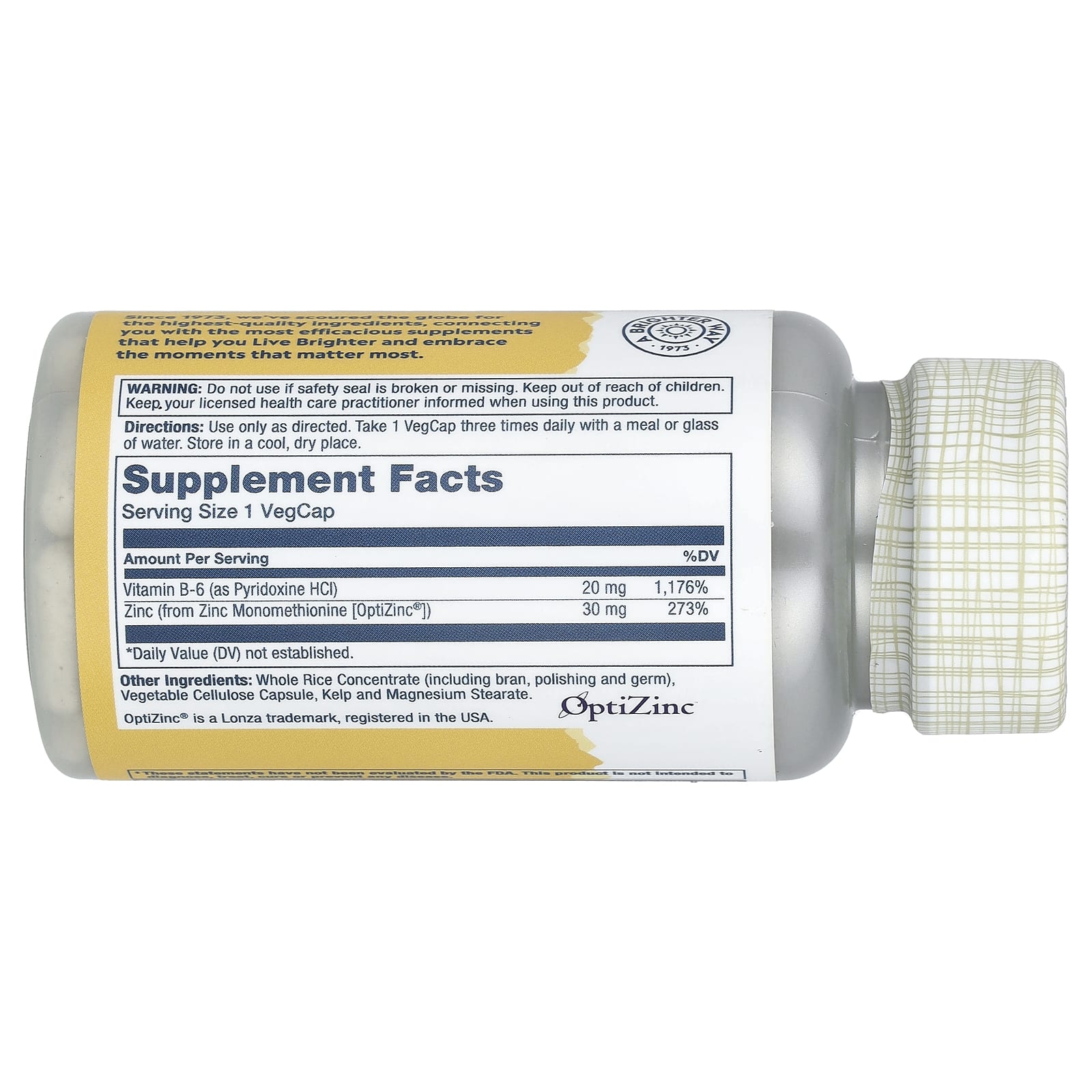 Solaray, OptiZinc, 30 мг, 60 растительных капсул