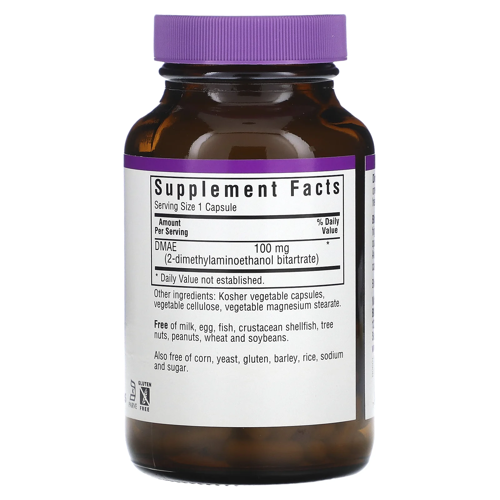 Bluebonnet Nutrition, ДМАЭ (диметиламиноэтанол), 100 мг, 100 растительных капсул