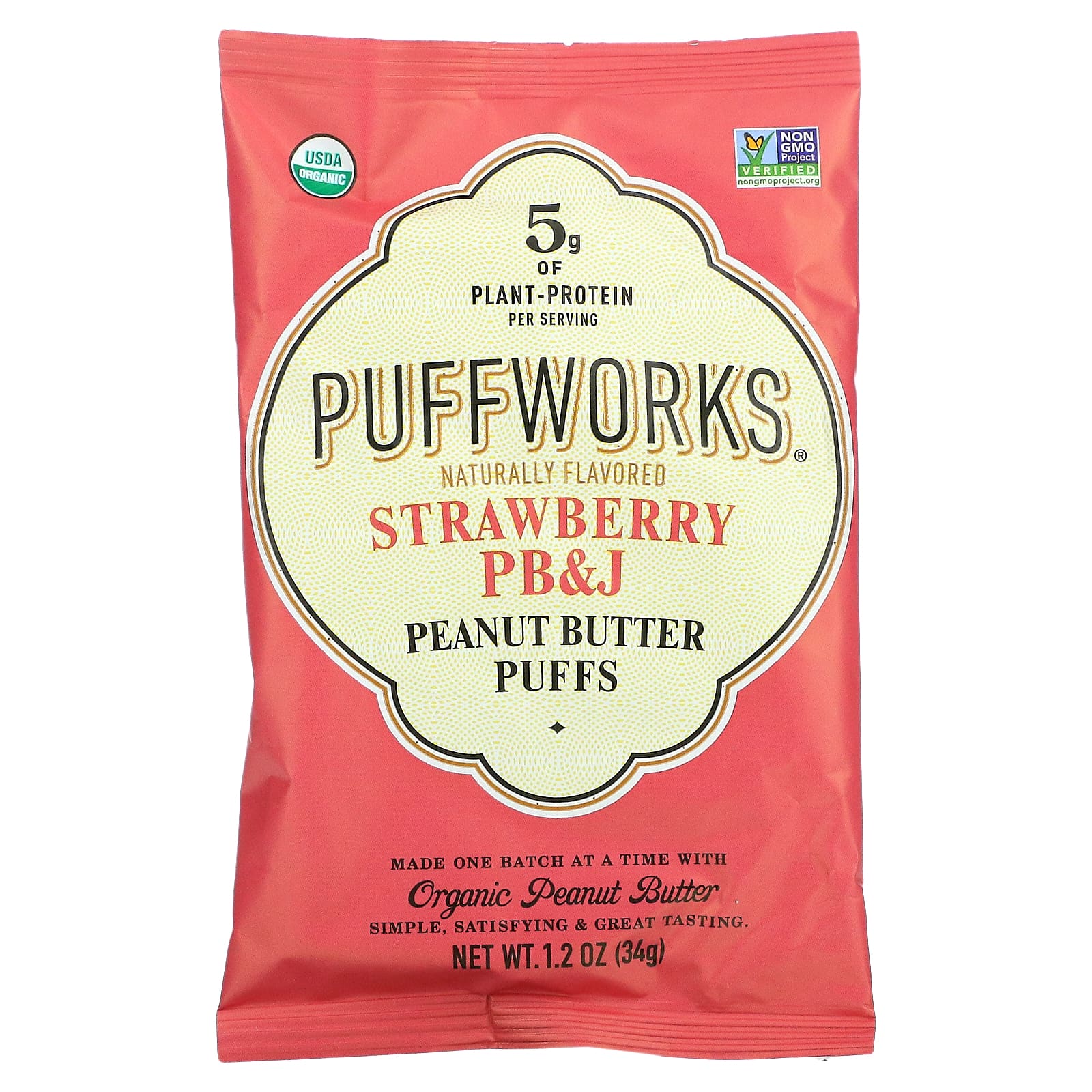 Puffworks, Арахисовая паста, клубника, PB&J, 6 пакетиков по 34 г (1,2 унции)