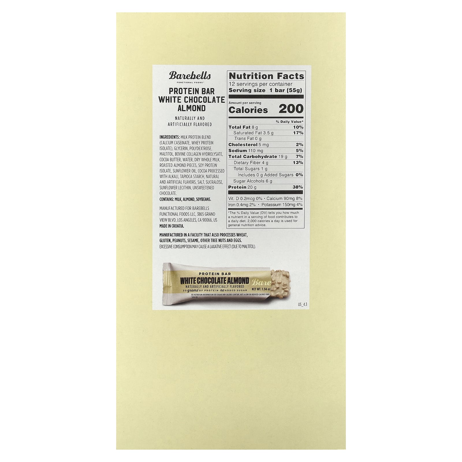 Barebells, Протеиновый батончик, белый шоколад и миндаль, 12 батончиков, 55 г (1,94 унции)