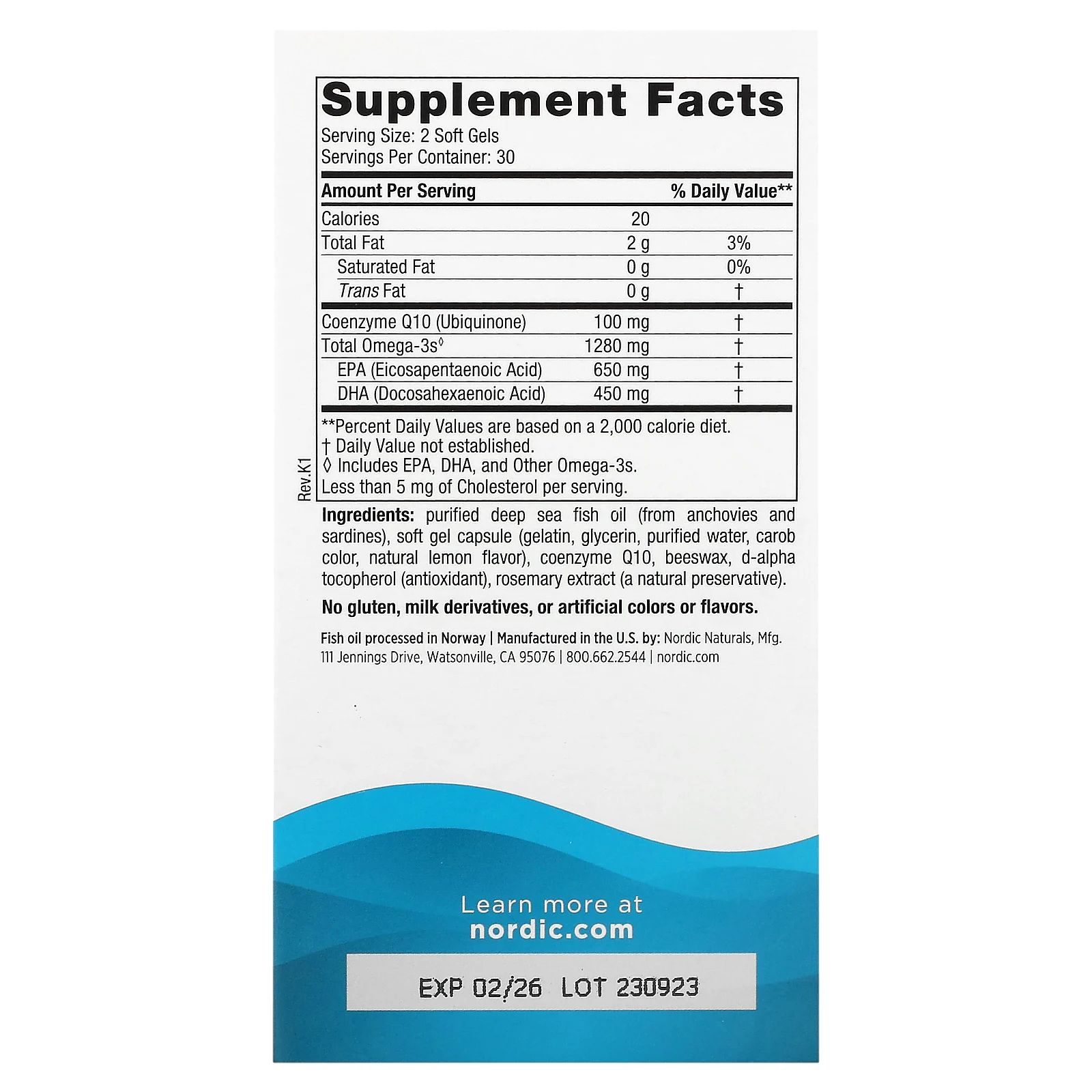 Nordic Naturals, Ultimate Omega, с коэнзимом Q10, со вкусом лимона, 60 капсул