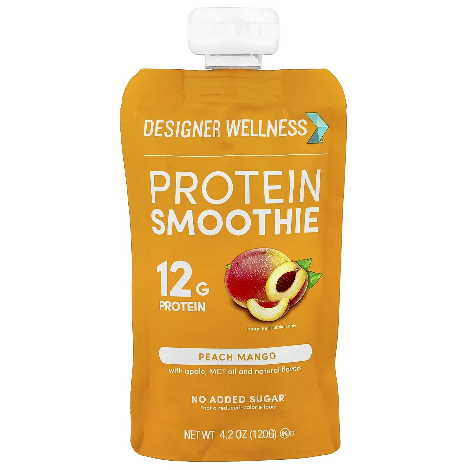 Designer Wellness, Протеиновый смузи, персик и манго, 4 упаковки по 120 г (4,2 унции)