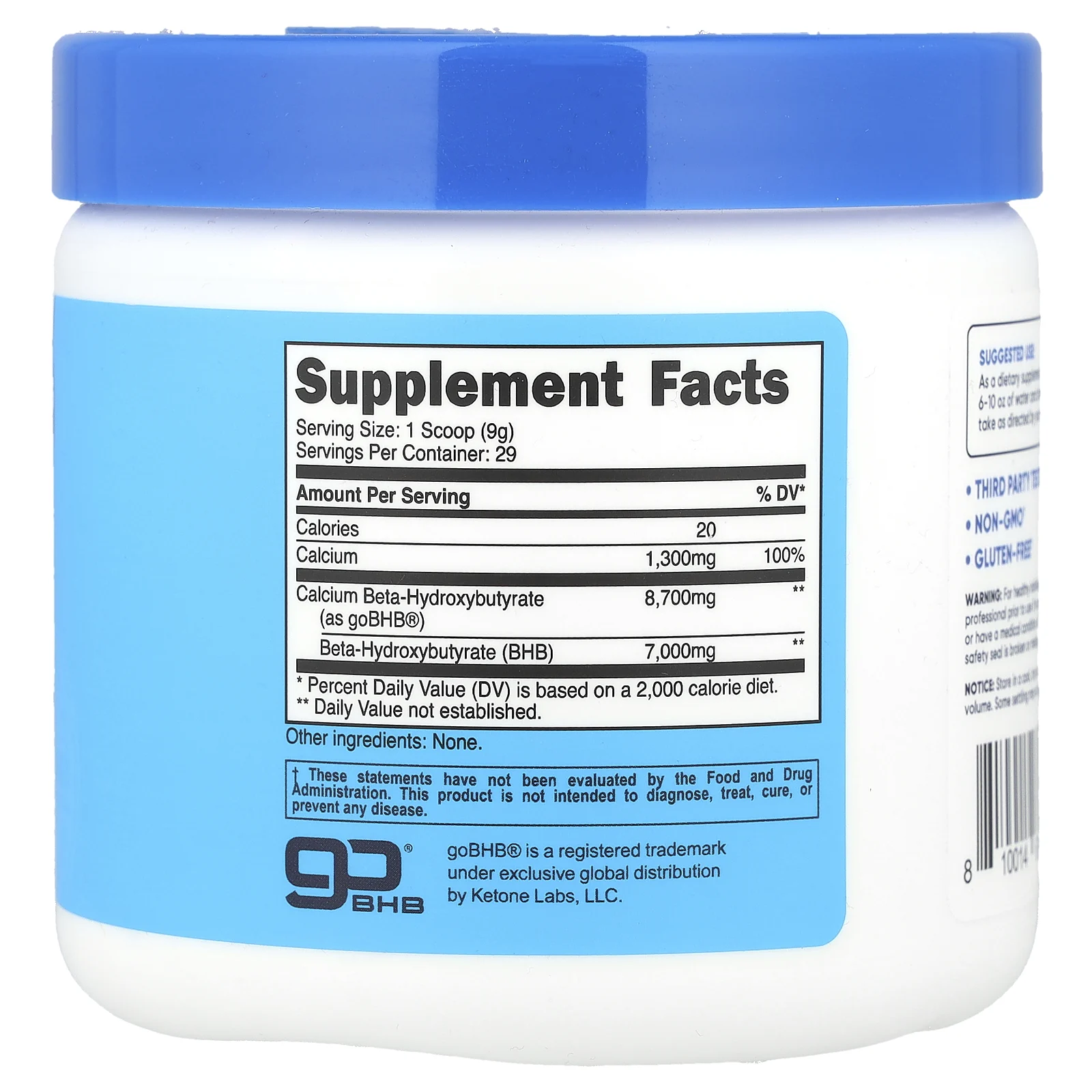 Nutricost, Кальций BHB, Go BHB®, без добавок, 250 г (8,9 унции)