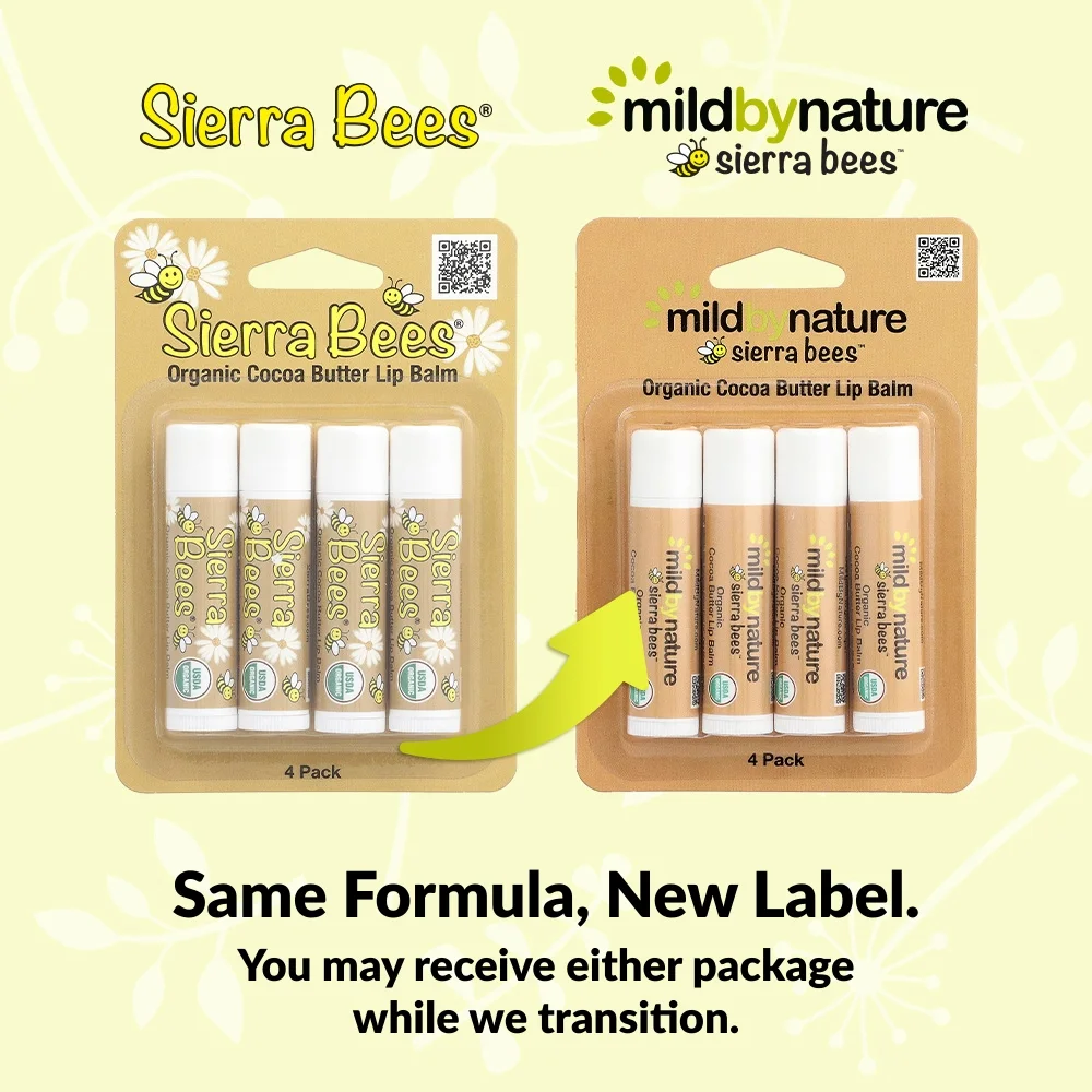 Mild By Nature, Sierra Bees™, органические бальзамы для губ, какао-масло, 4 шт. по 4,25 г (0,15 унции)