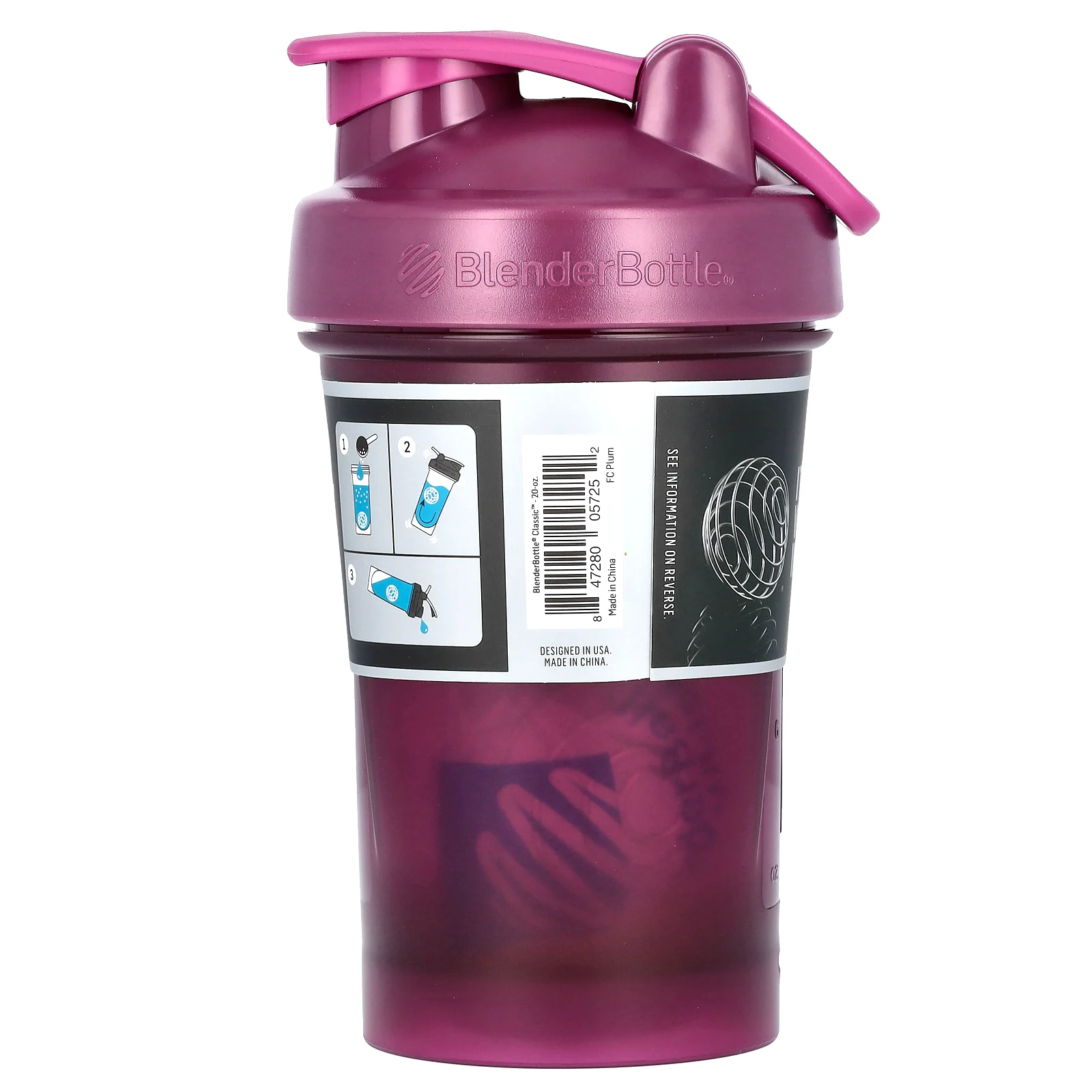 Blender Bottle, Classic With Loop, классический шейкер с петелькой, сливовый, 600 мл (20 унций)