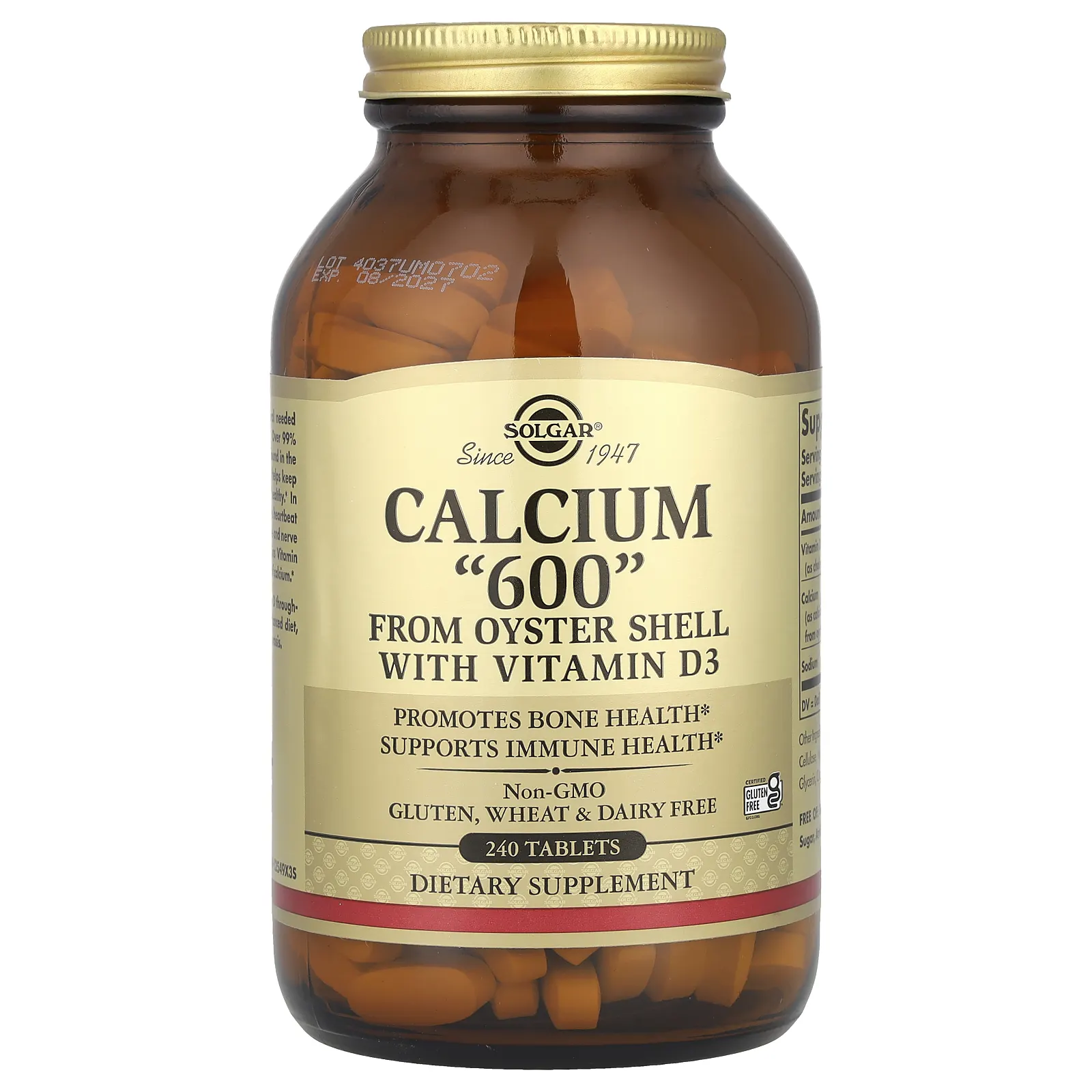 Solgar, кальций «600», из устричных раковин, с витамином D3, 240 таблеток