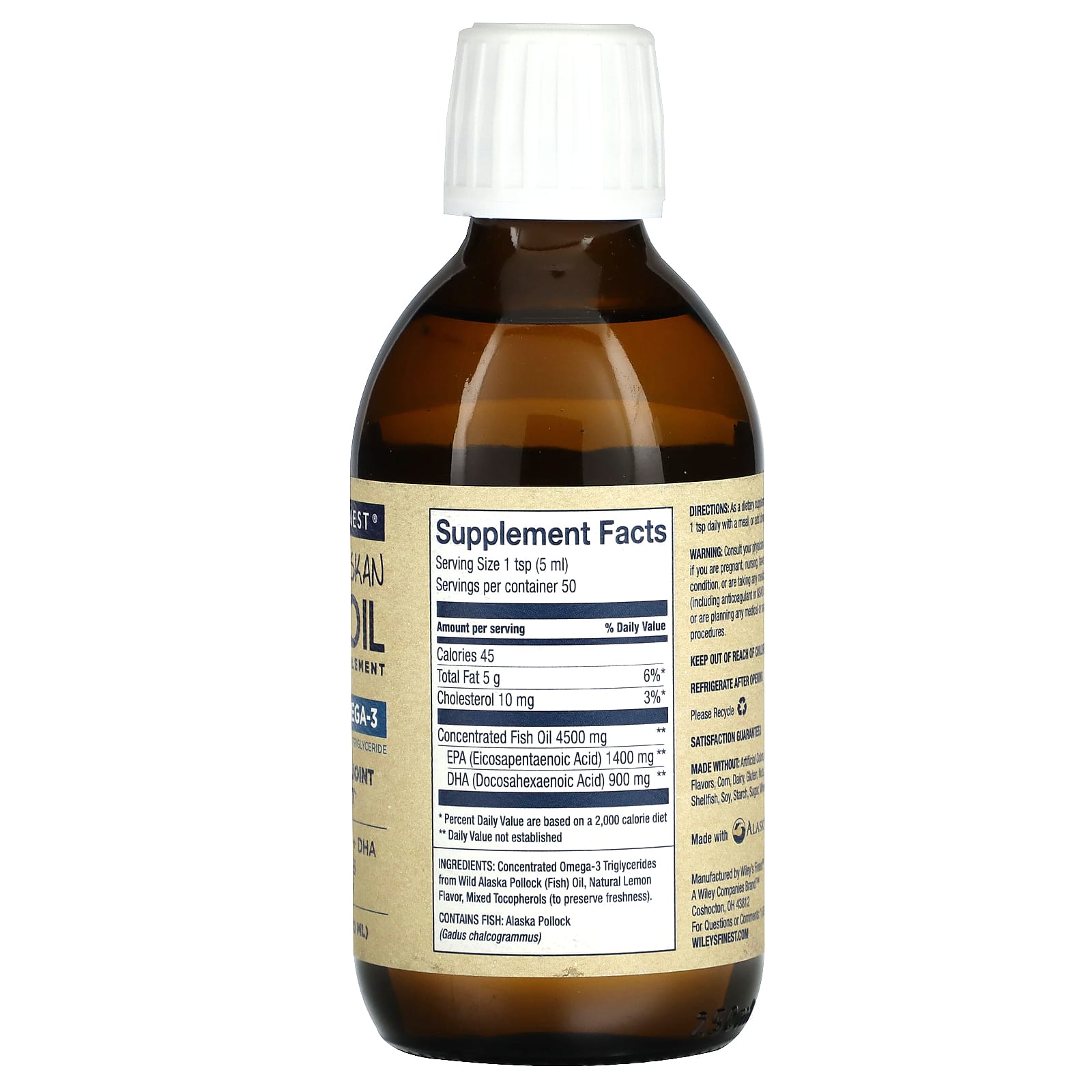 Wiley's Finest, рыбий жир из дикой рыбы Аляски, жидкий, с максимальным содержанием омега-3, натуральный лимонный вкус, 250 мл (8,45 жидк. унции)